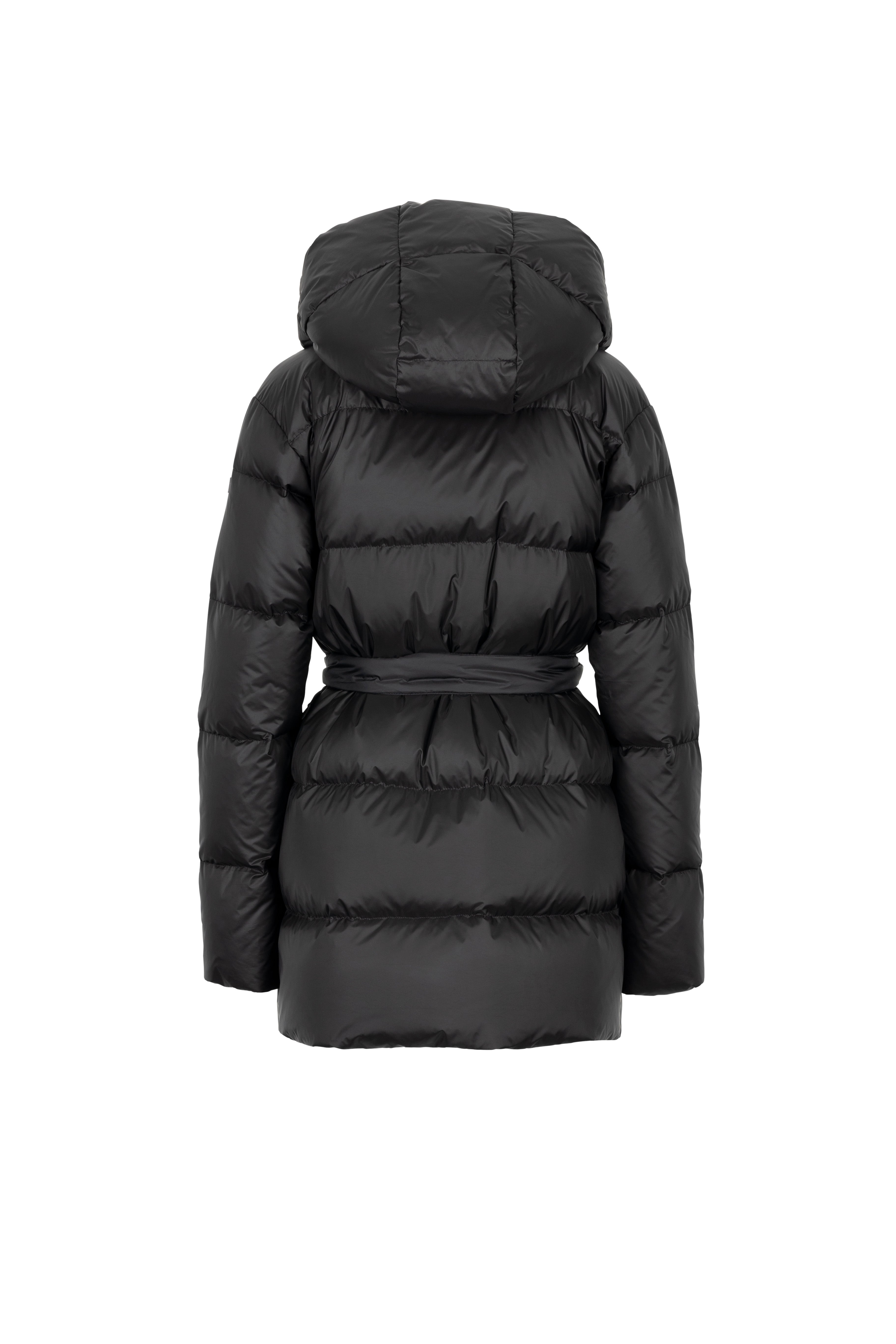 slim silhouette Lempelius down coat in the color black
