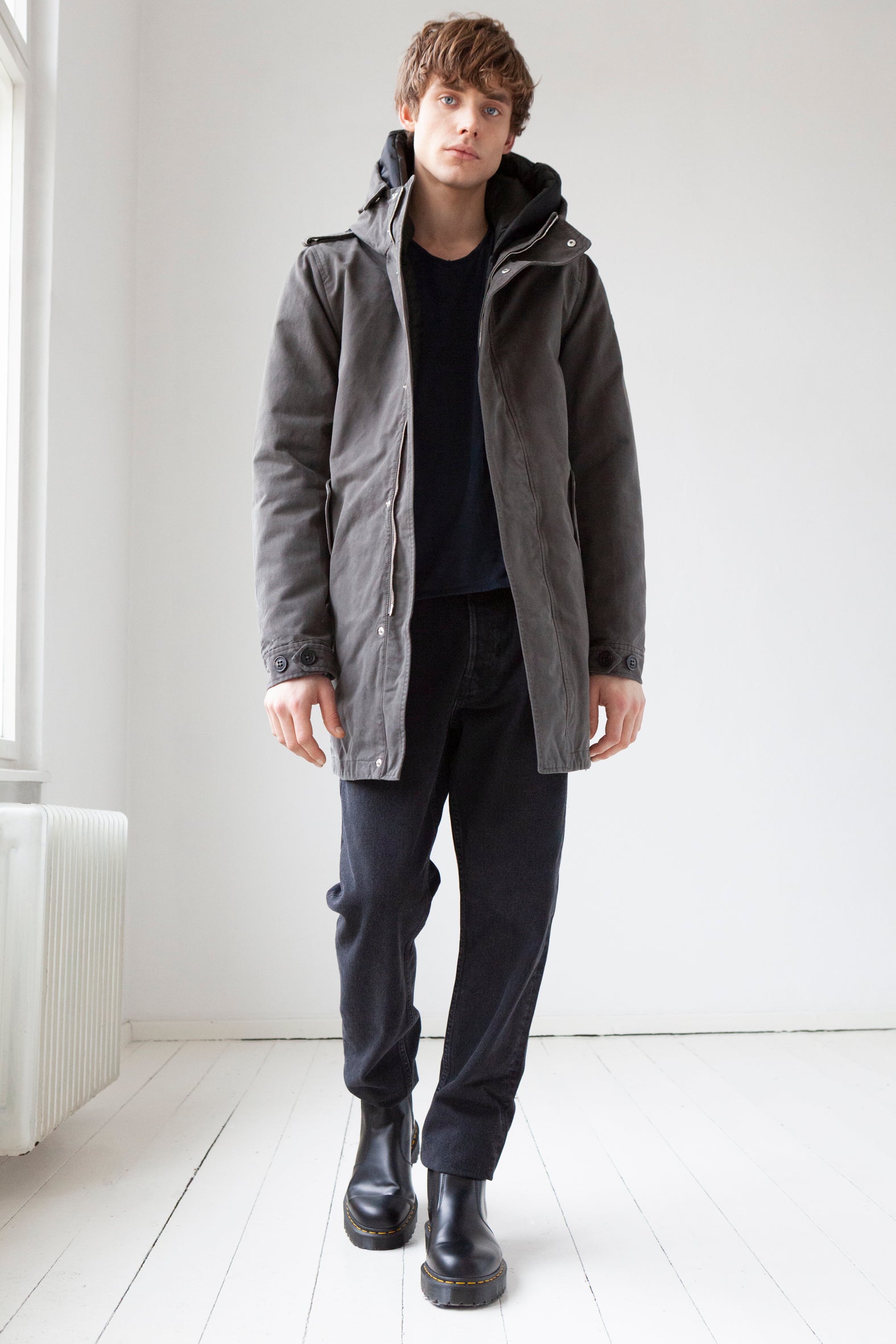 hooded Lempelius cotton parka with a straight fit