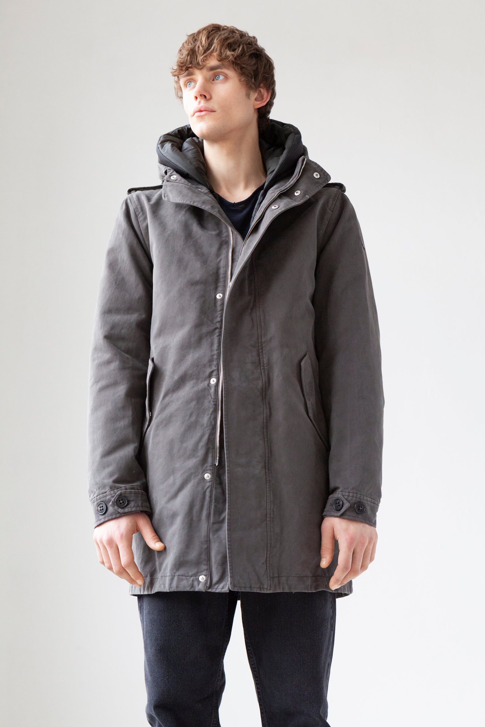 hooded Lempelius cotton parka with a straight fit
