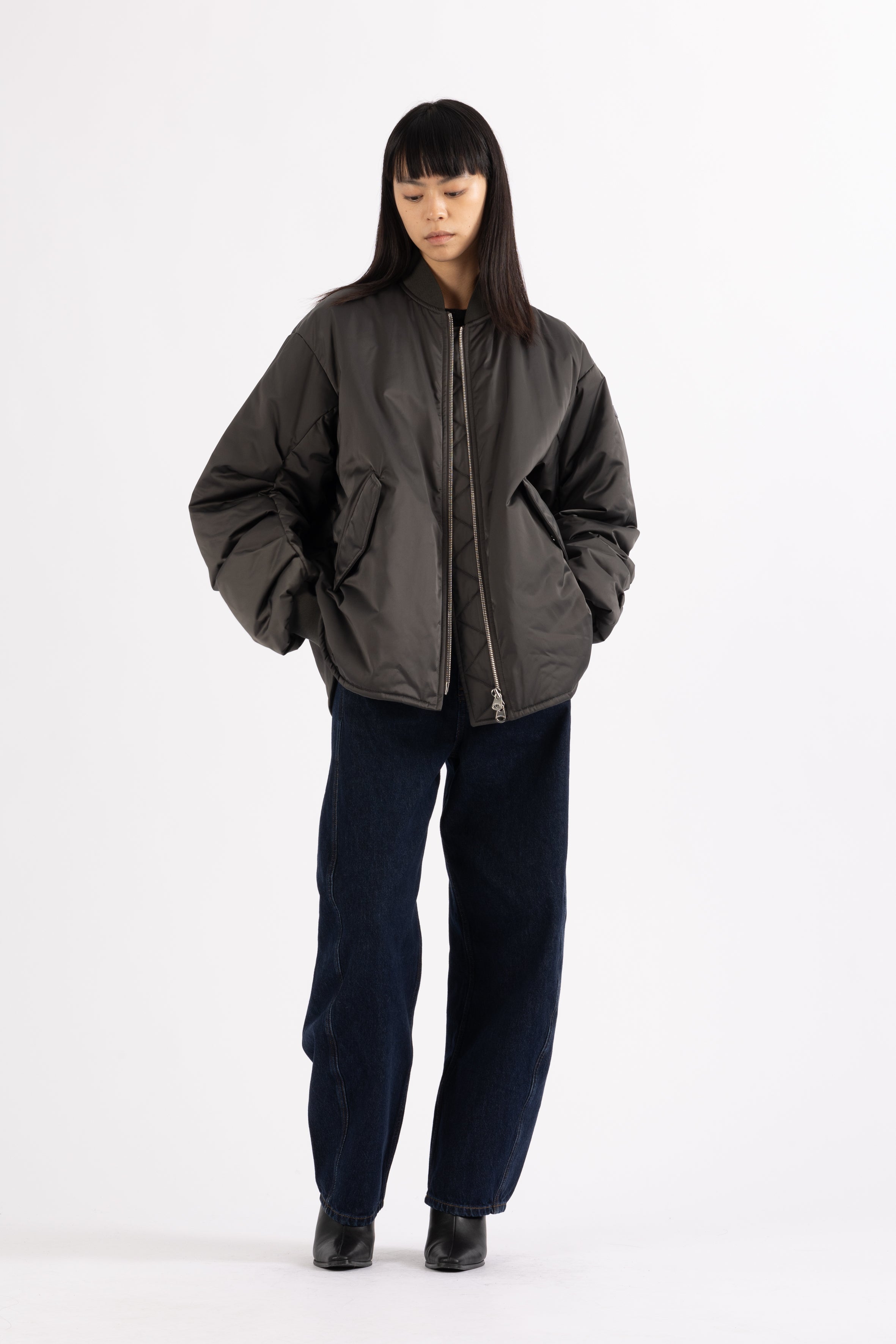 LEMPELIUS padded lightweight bomber jacket in carbon grey