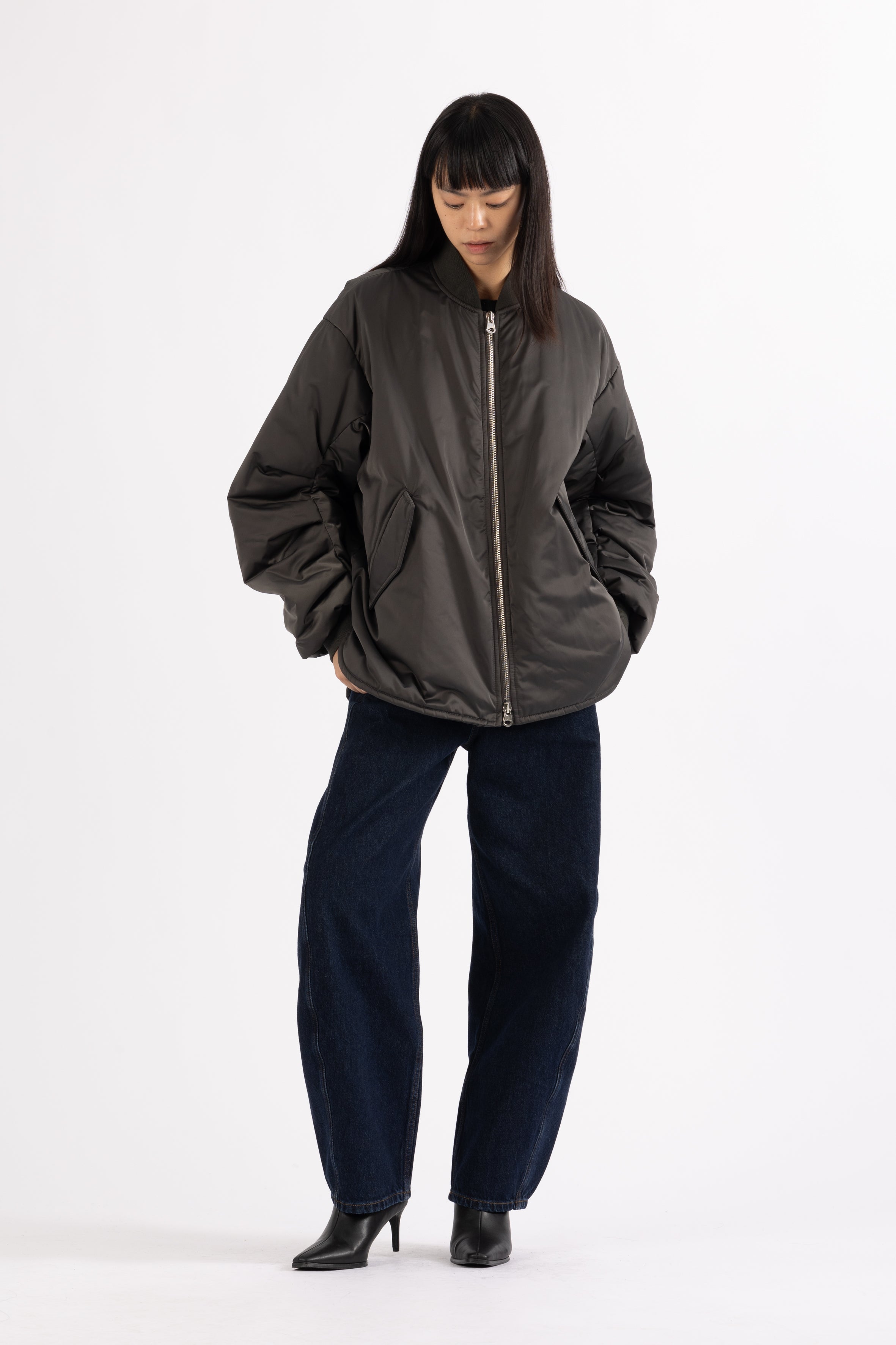LEMPELIUS padded lightweight bomber jacket in carbon grey
