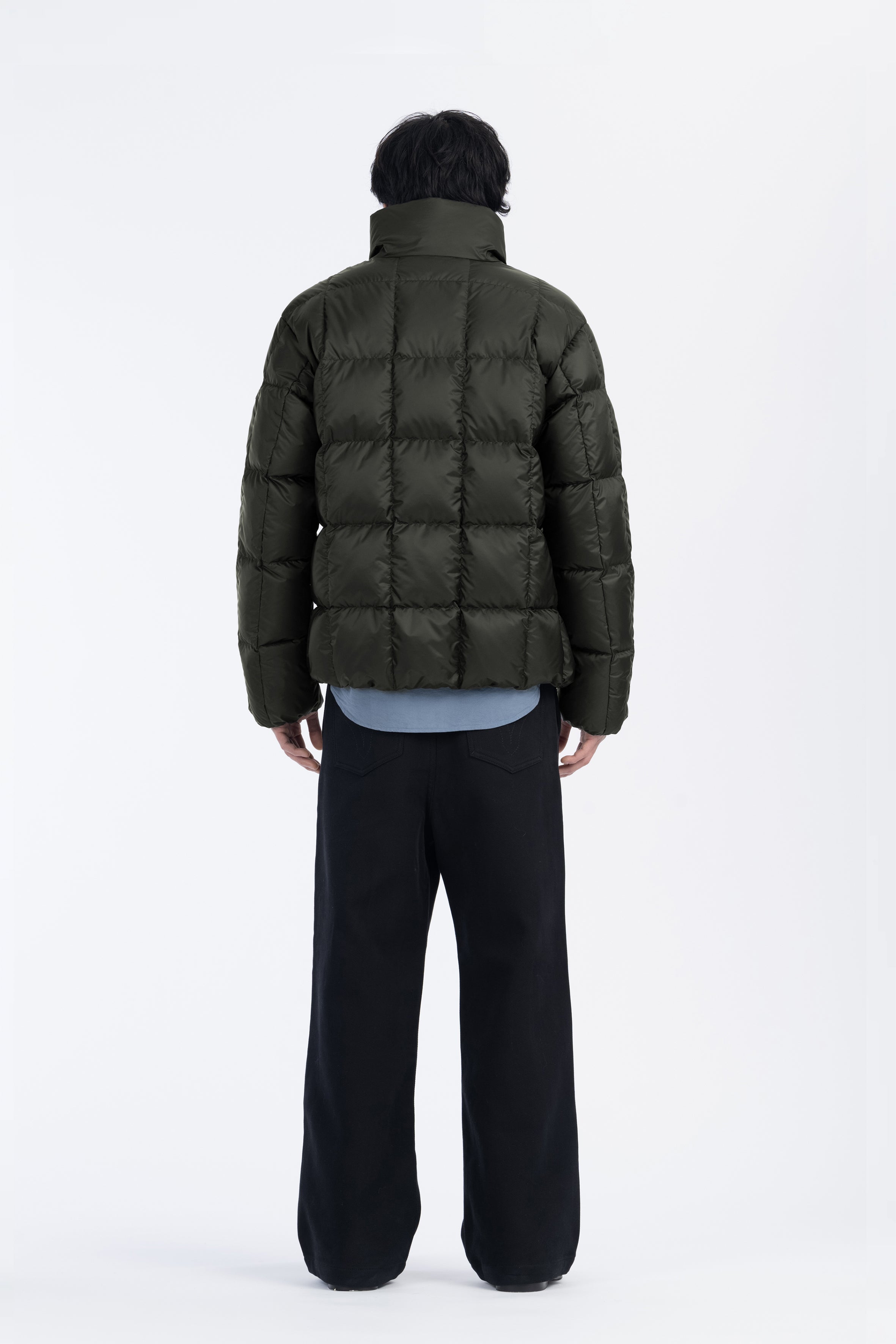 LEMPELIUS mens box quilt goose down jacket in deep green