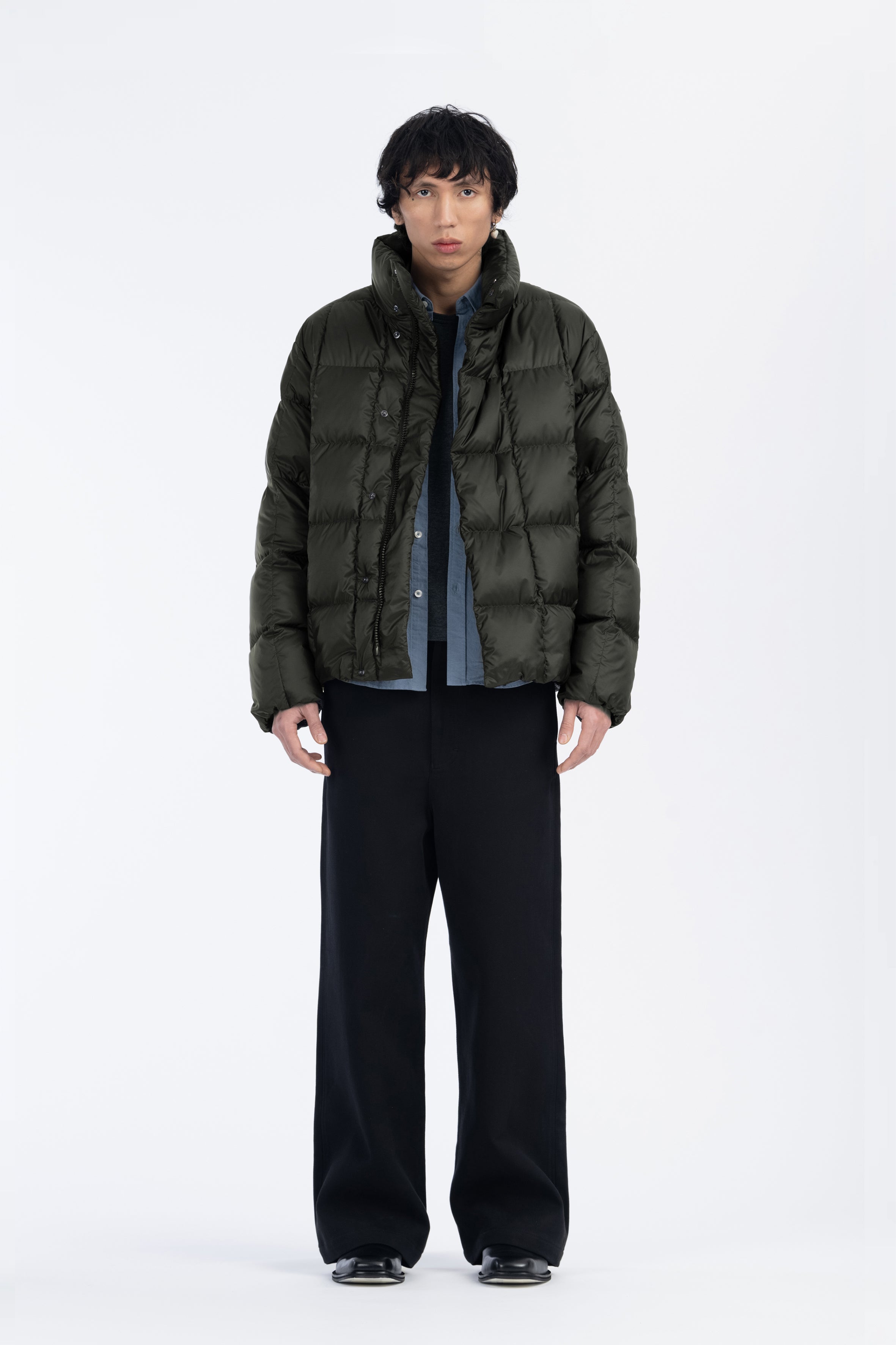 LEMPELIUS mens box quilt goose down jacket in deep green