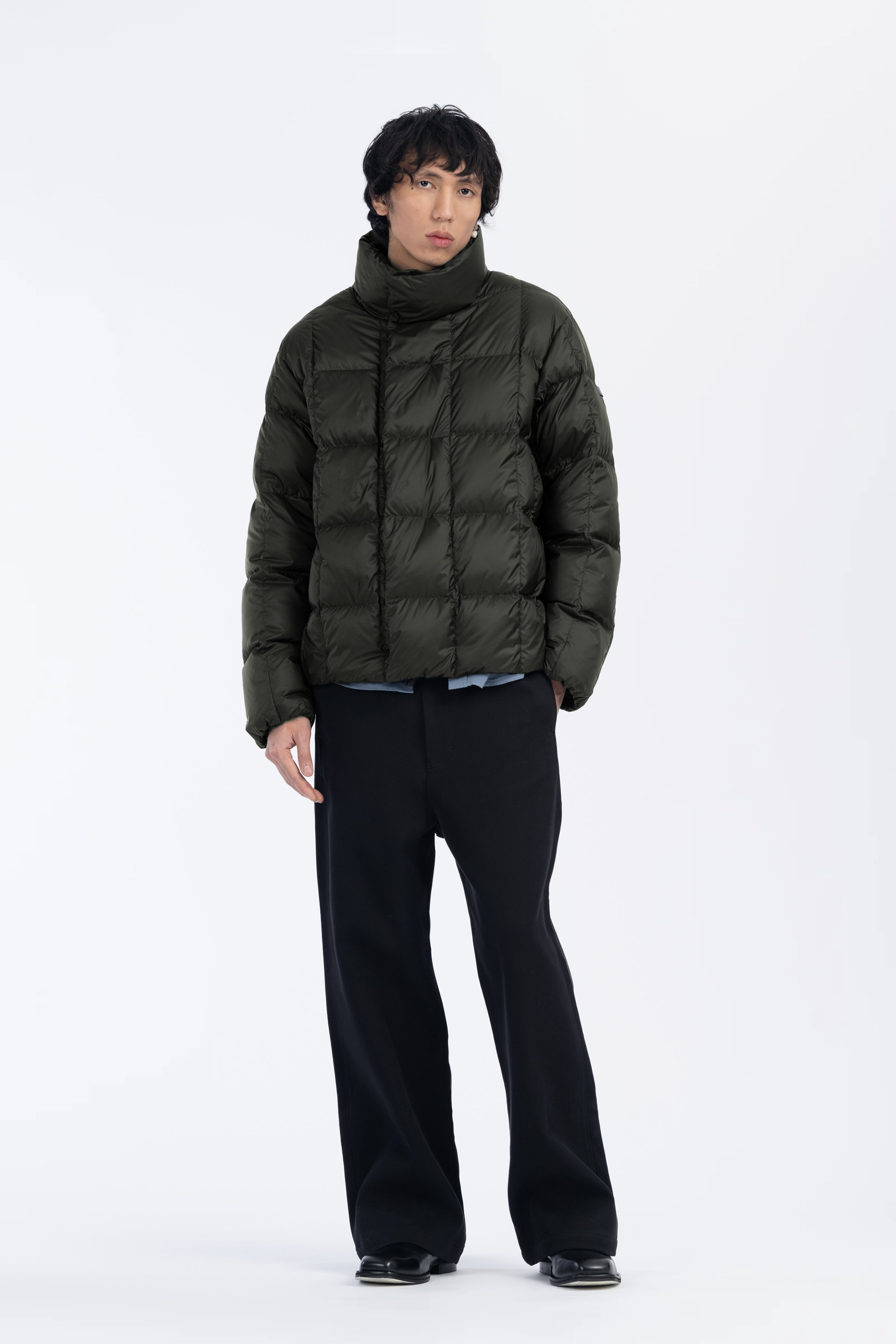 LEMPELIUS mens box quilt goose down jacket in deep green