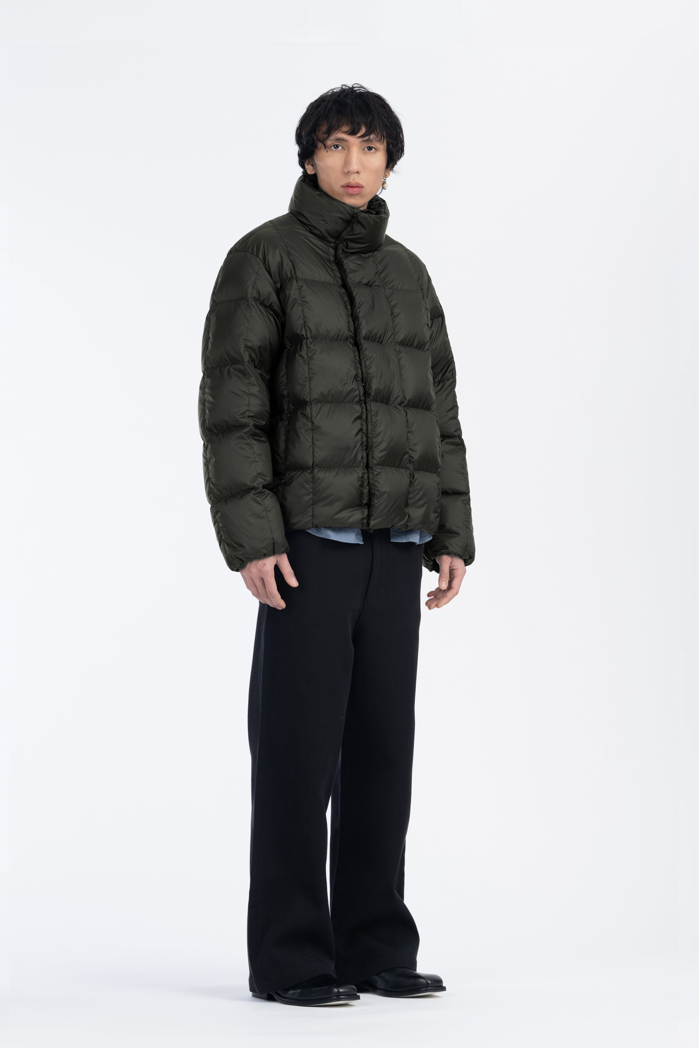 LEMPELIUS mens box quilt goose down jacket in deep green