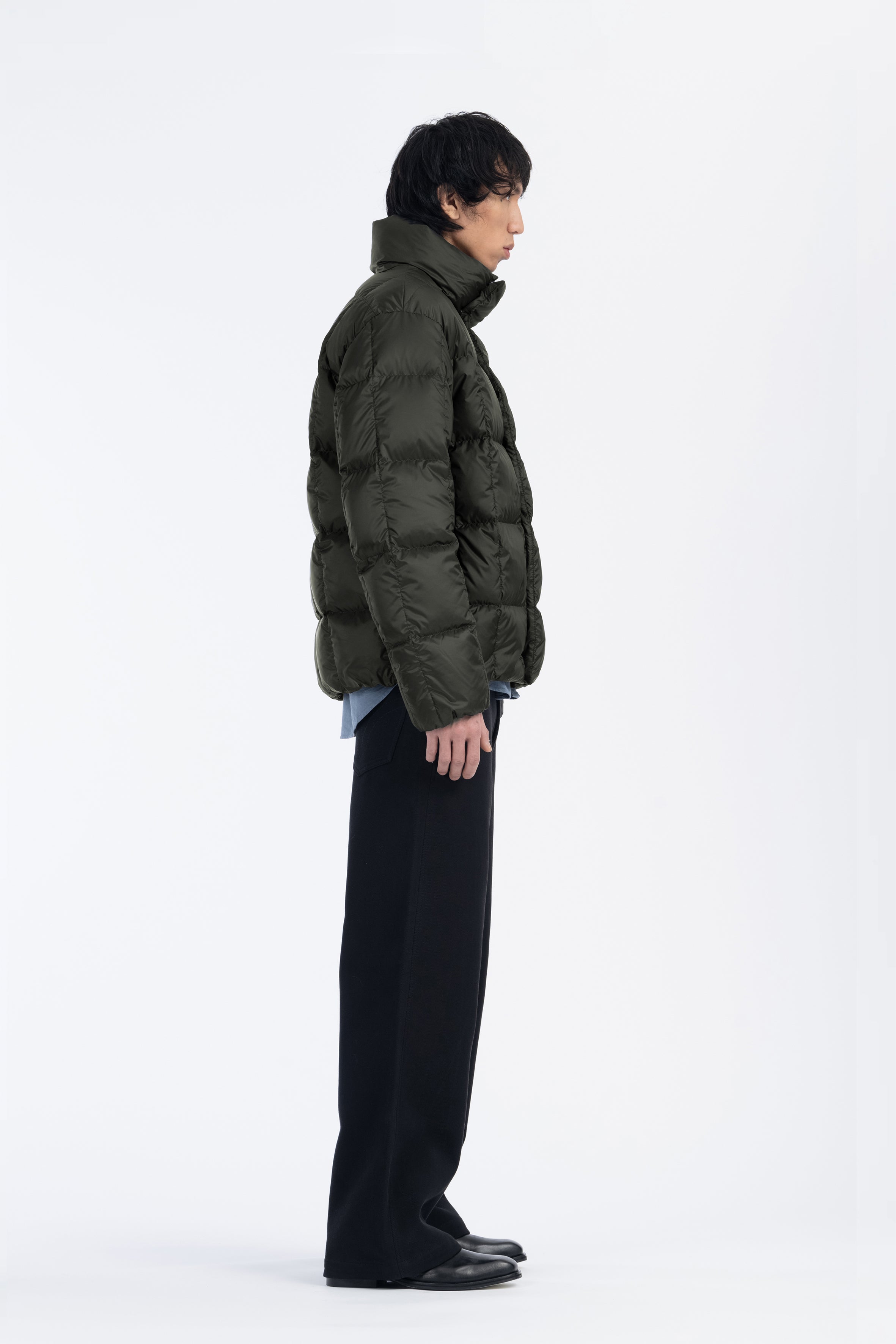 LEMPELIUS mens box quilt goose down jacket in deep green