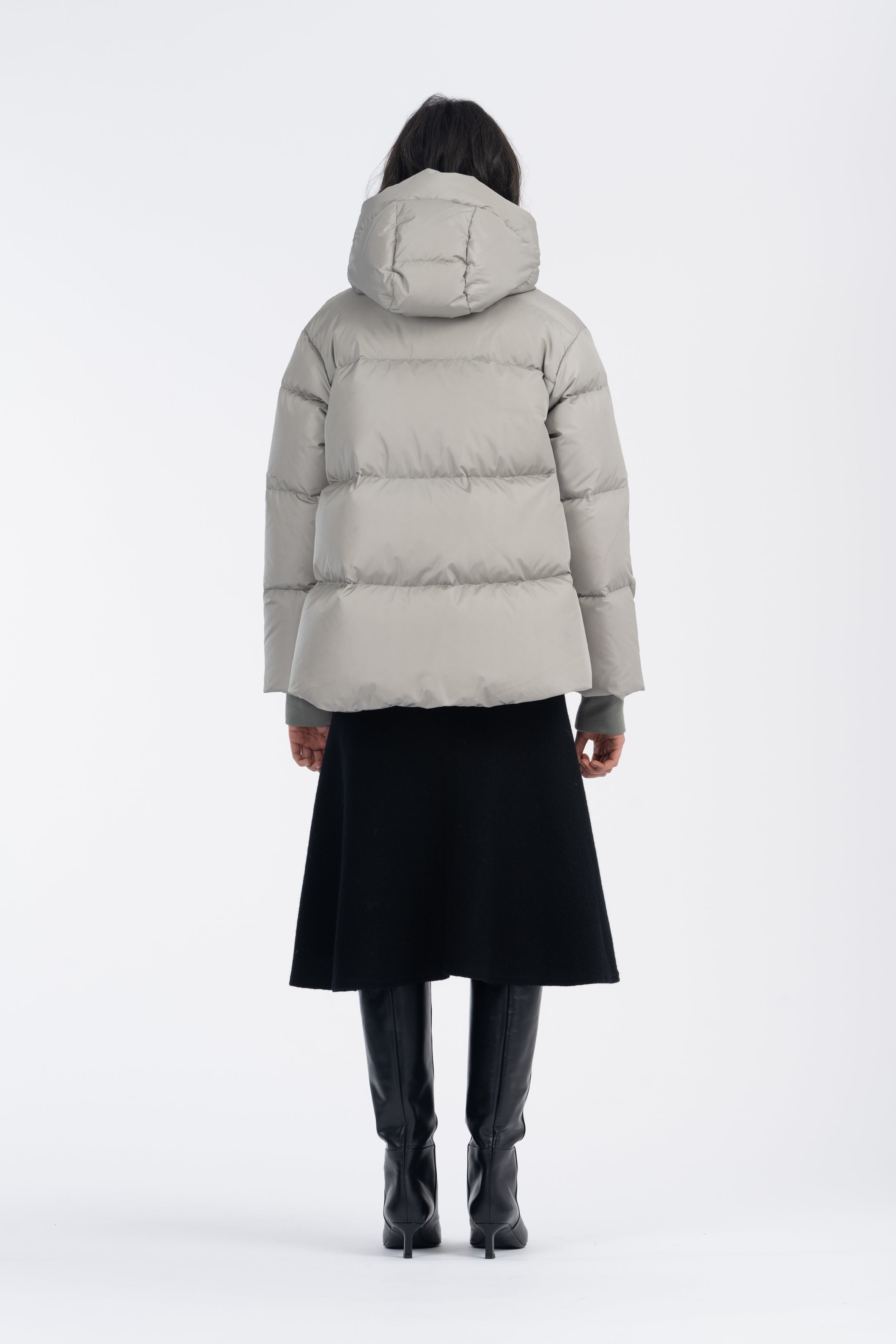 LEMPELIUS high density nylon short down jacket in misty grey