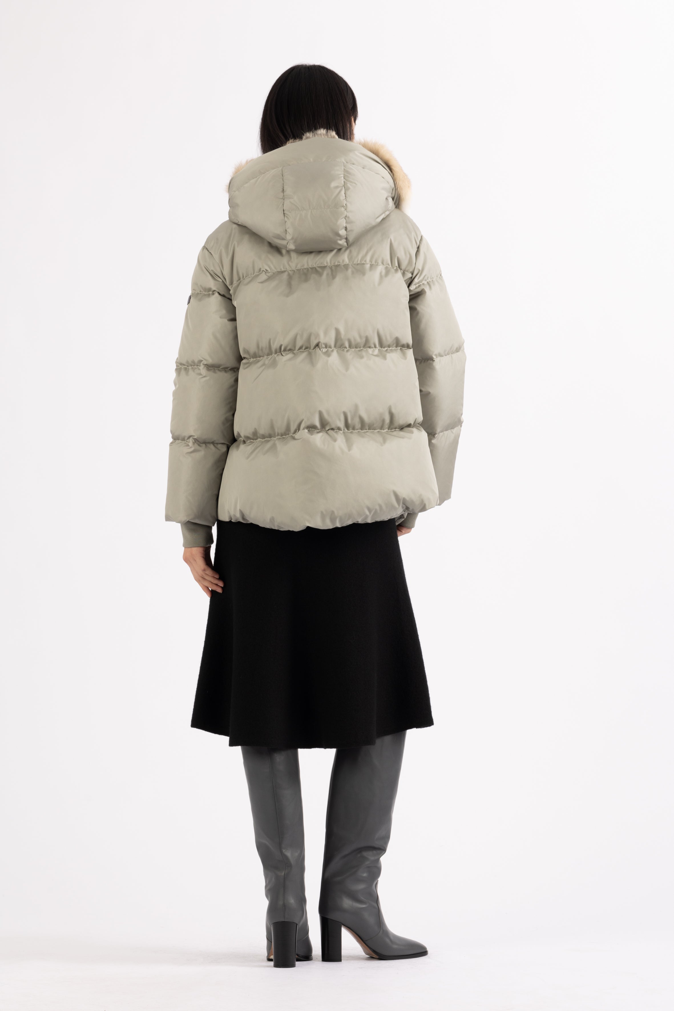 LEMPELIUS high density nylon short down jacket with fur hood