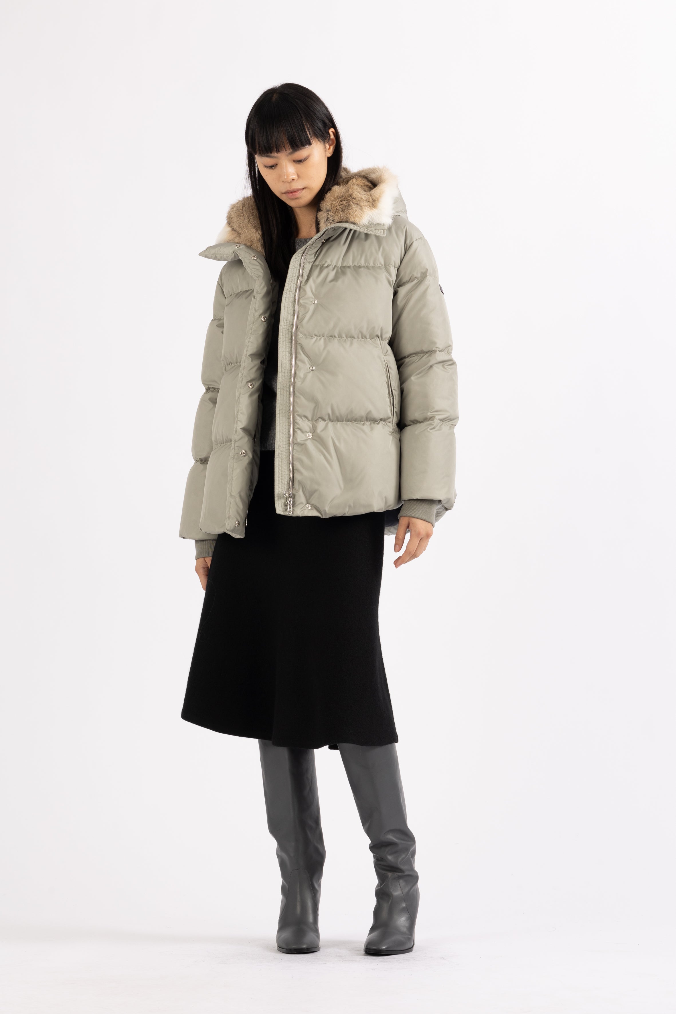LEMPELIUS high density nylon short down jacket with fur hood