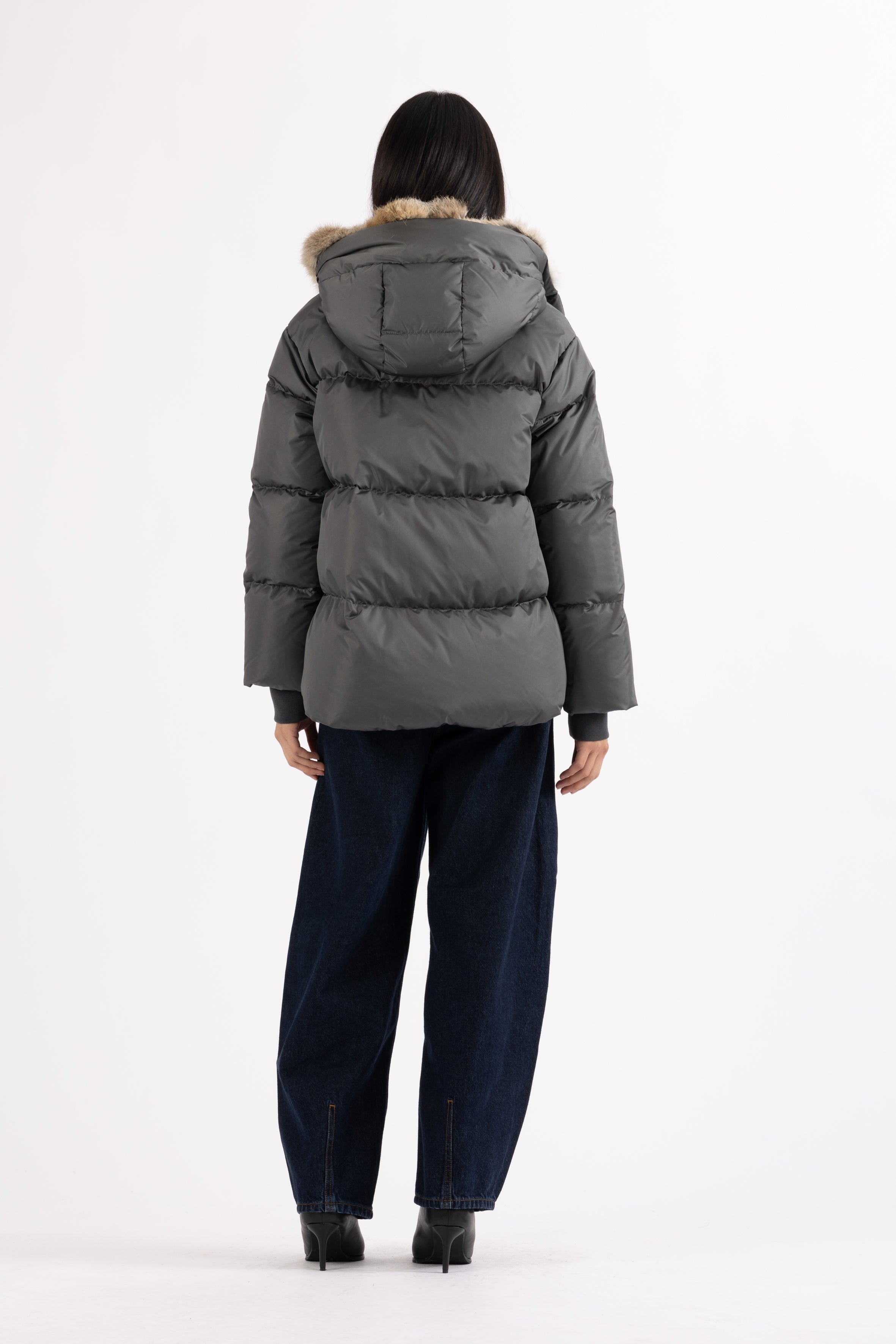 LEMPELIUS high density nylon short down jacket with fur hood
