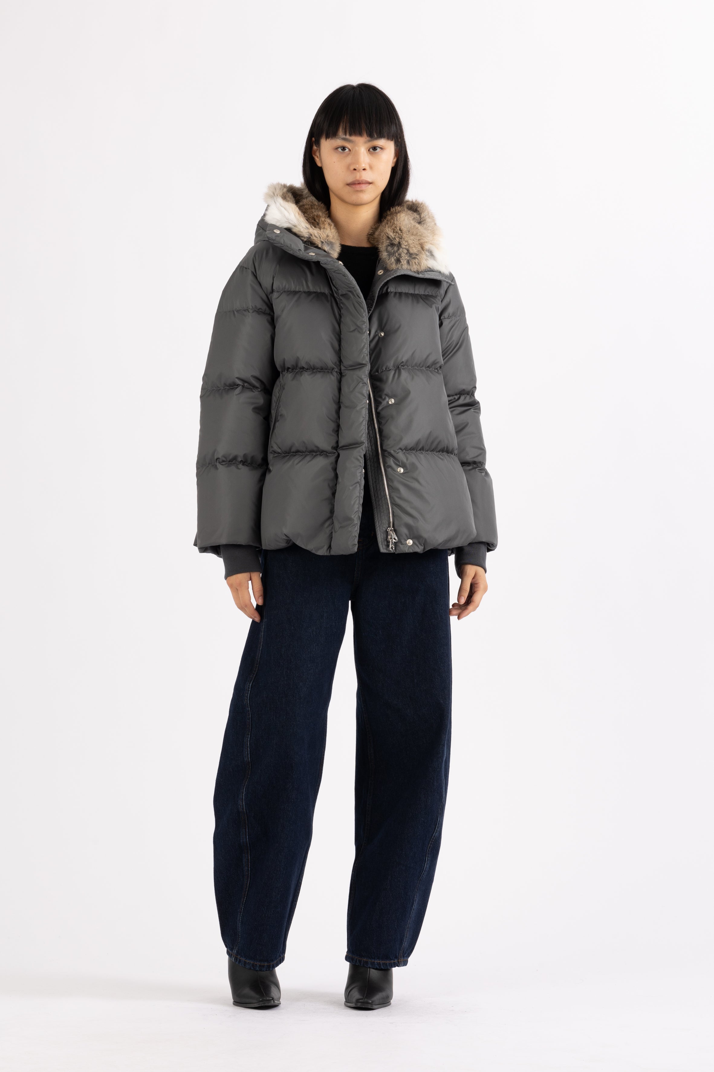 LEMPELIUS high density nylon short down jacket with fur hood