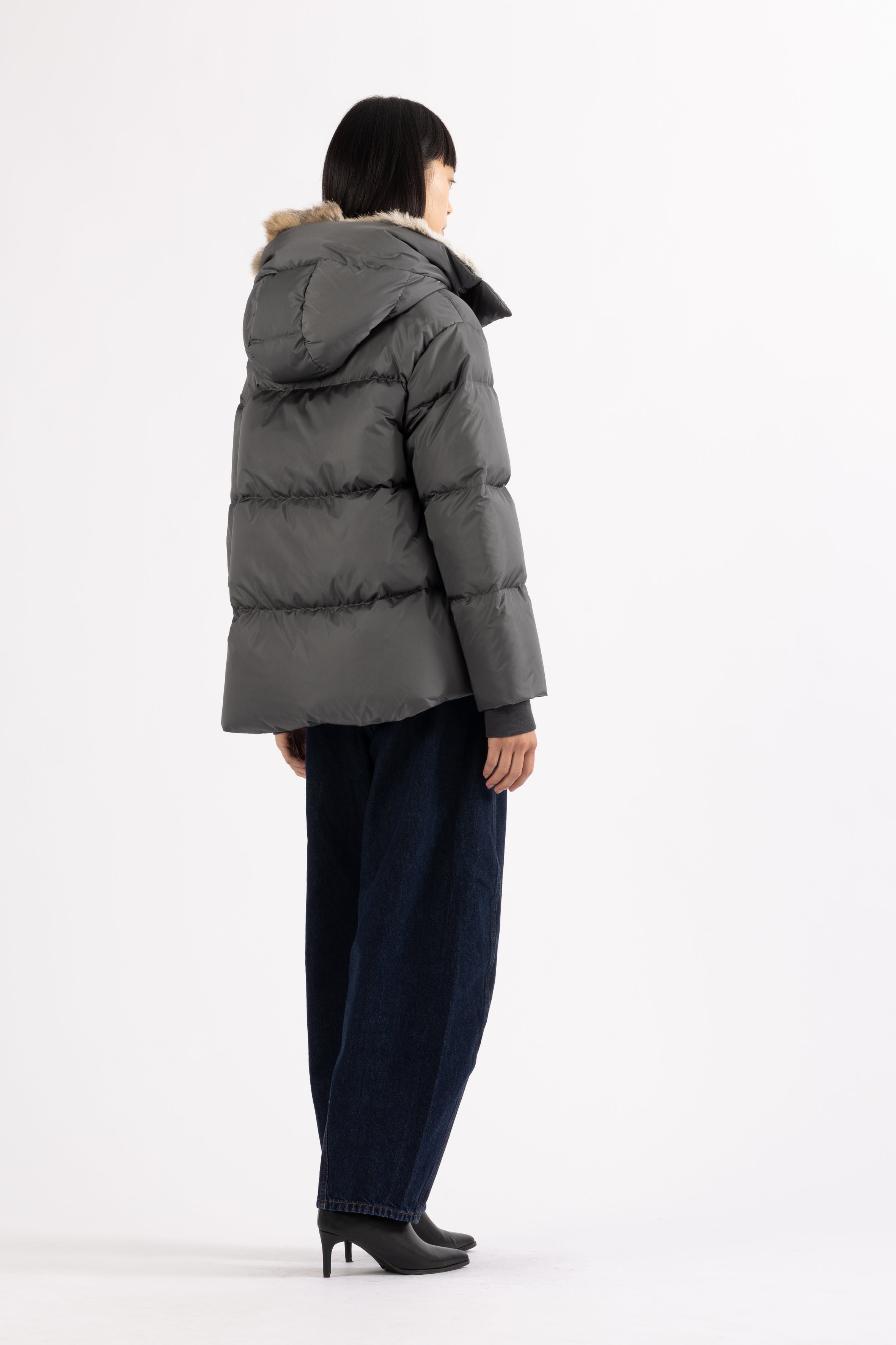 LEMPELIUS high density nylon short down jacket with fur hood