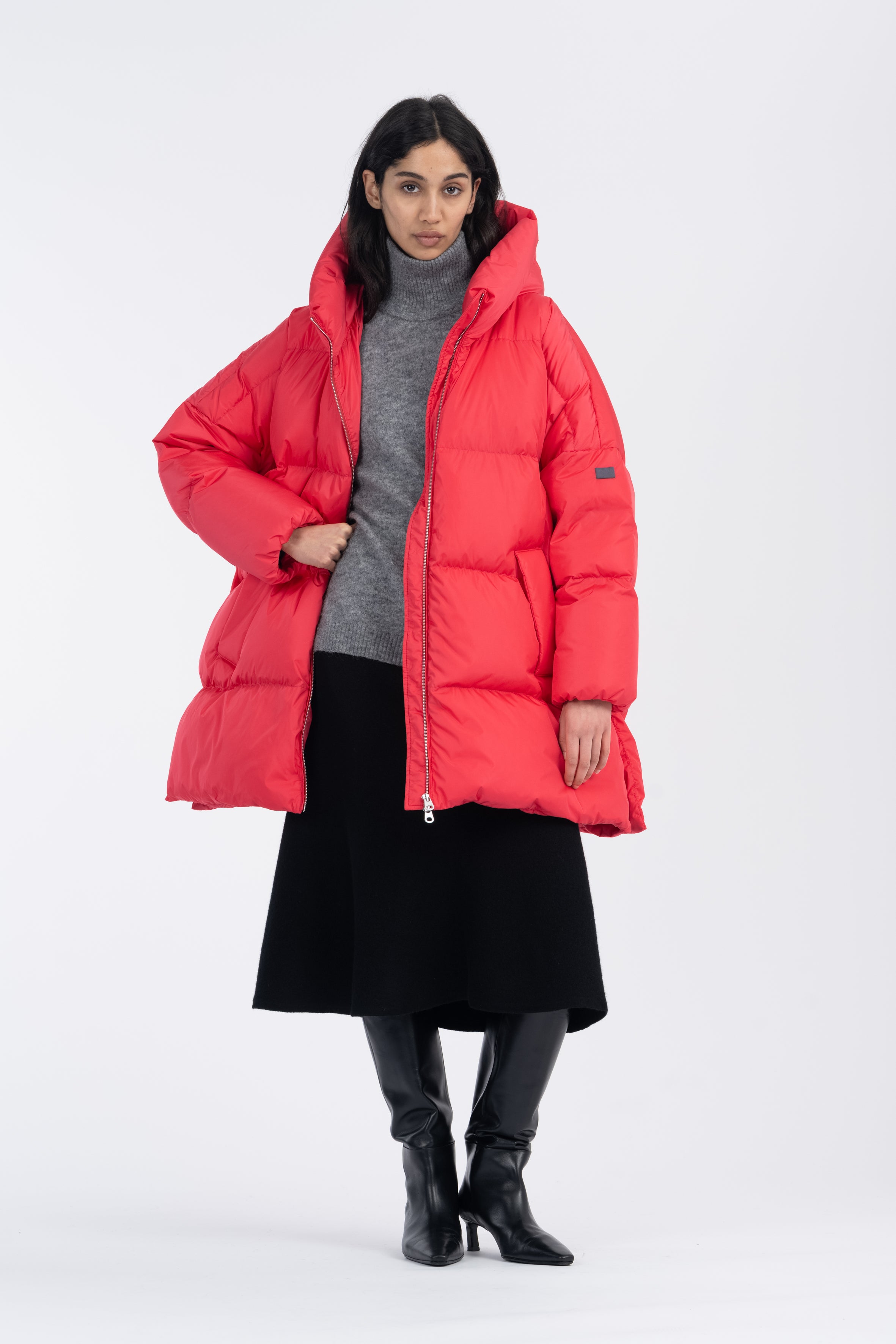 LEMPELIUS oversized duck down parka in bright red