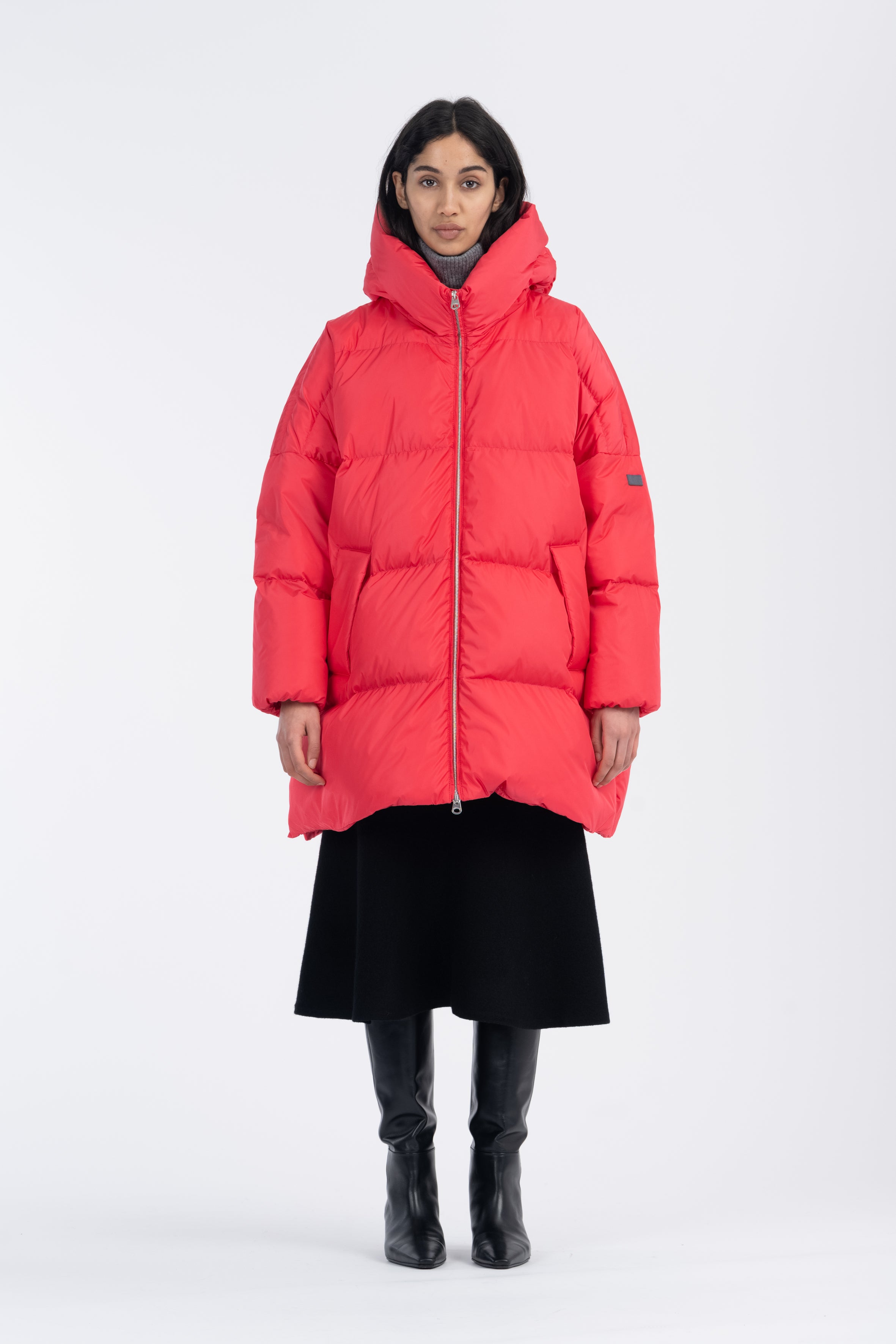 LEMPELIUS oversized duck down parka in bright red