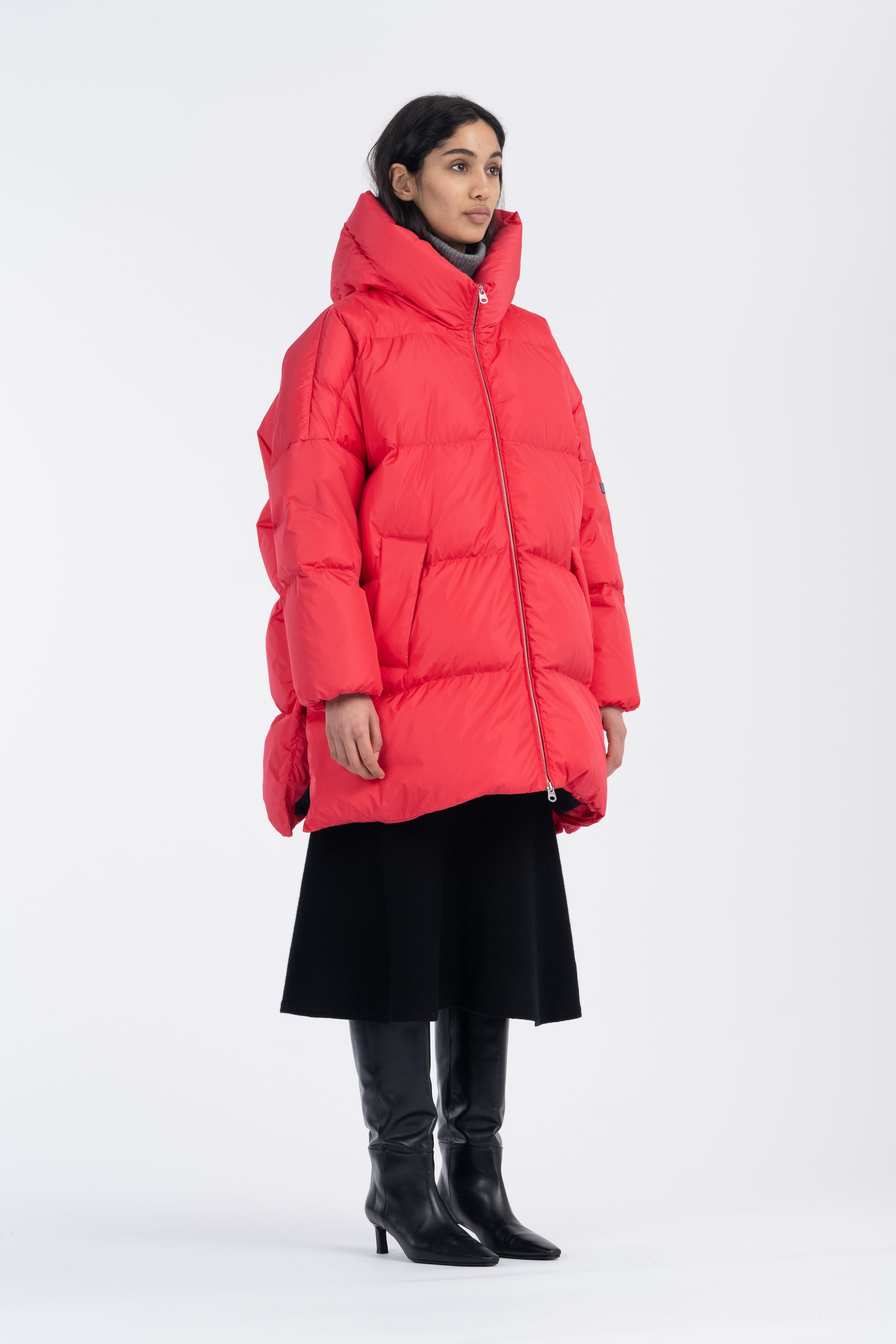 LEMPELIUS oversized duck down parka in bright red