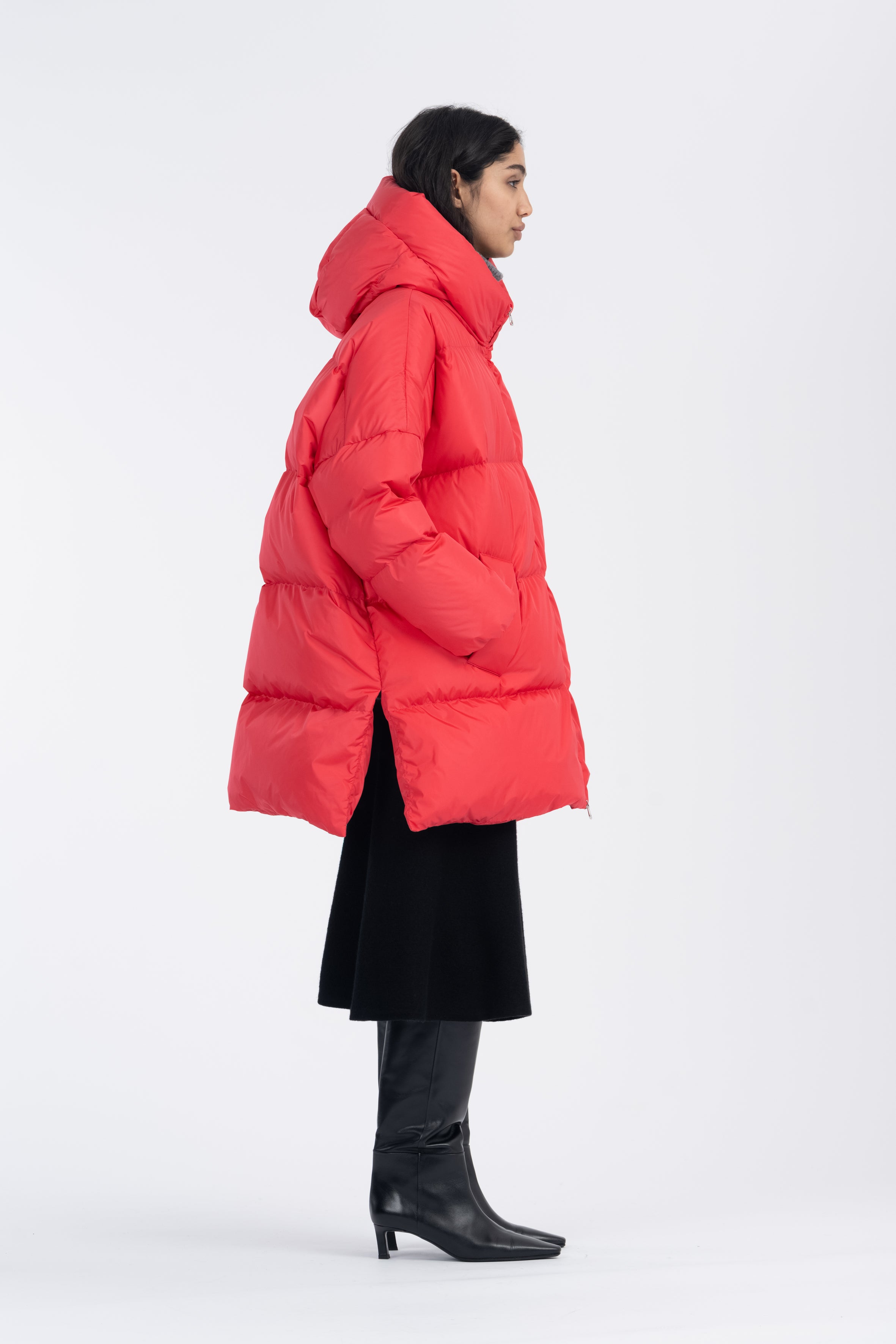 LEMPELIUS oversized duck down parka in bright red