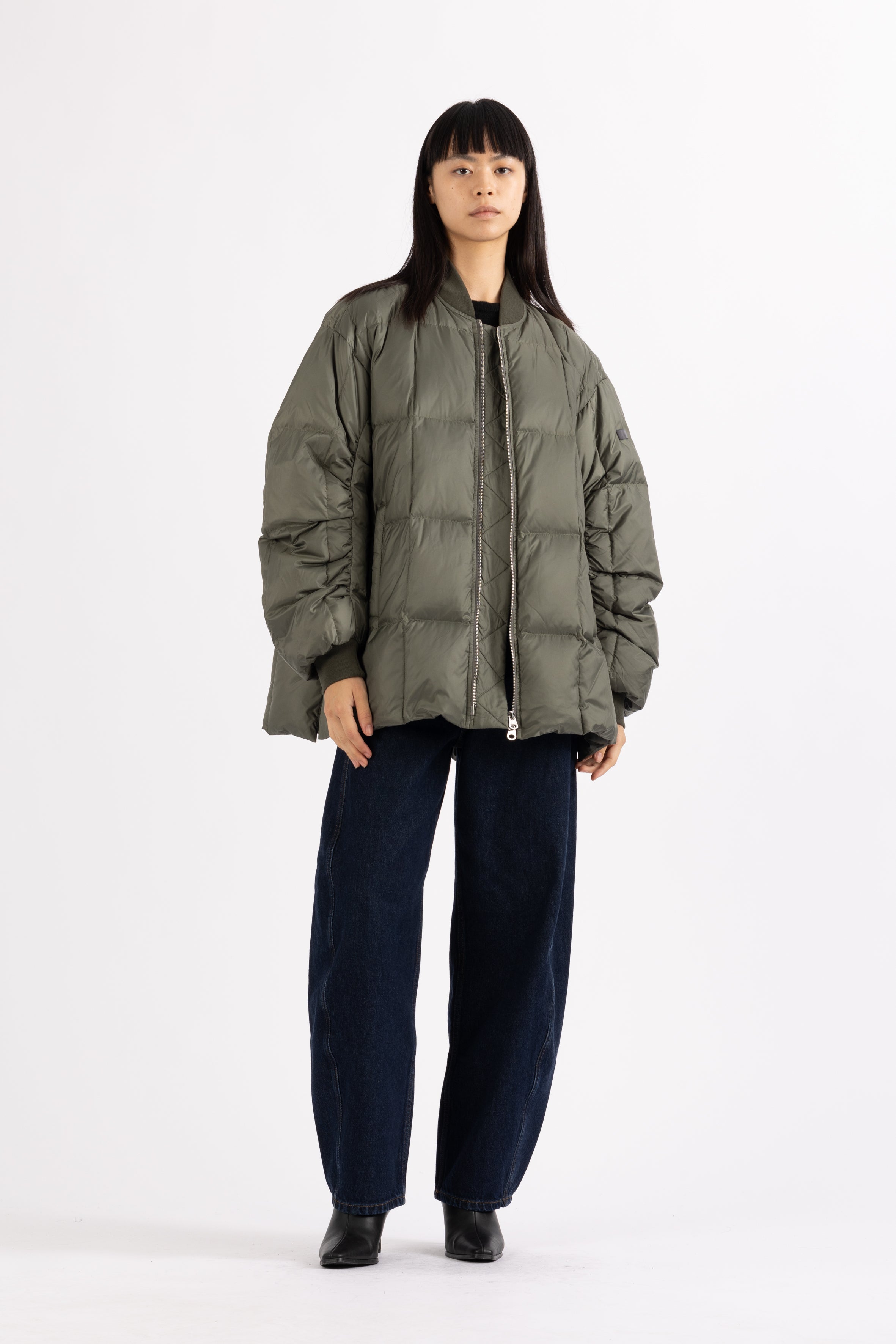 LEMPELIUS silky nylon light down jacket in muted green