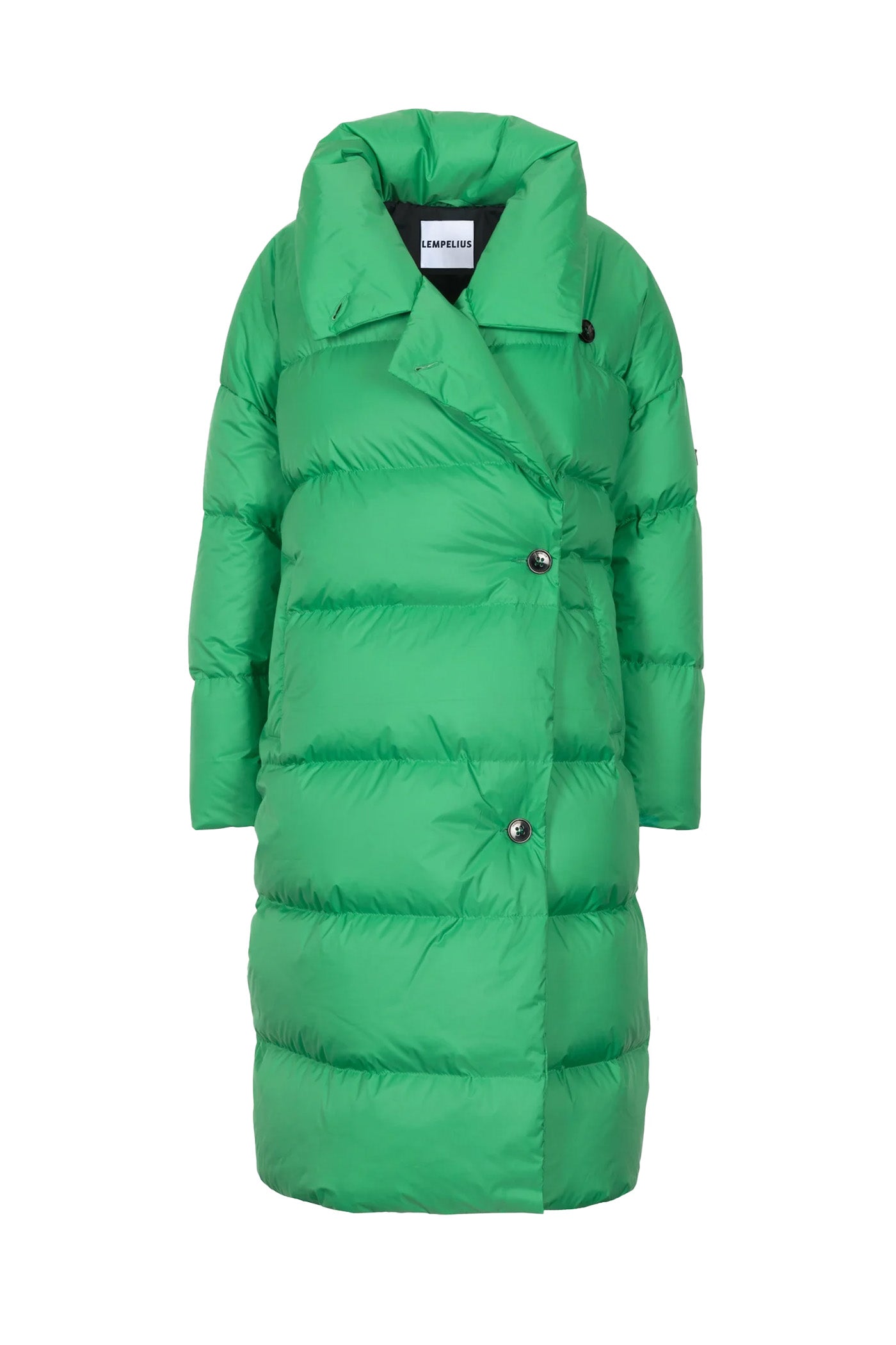 Oversized Lempelius wrap down coat in bright green