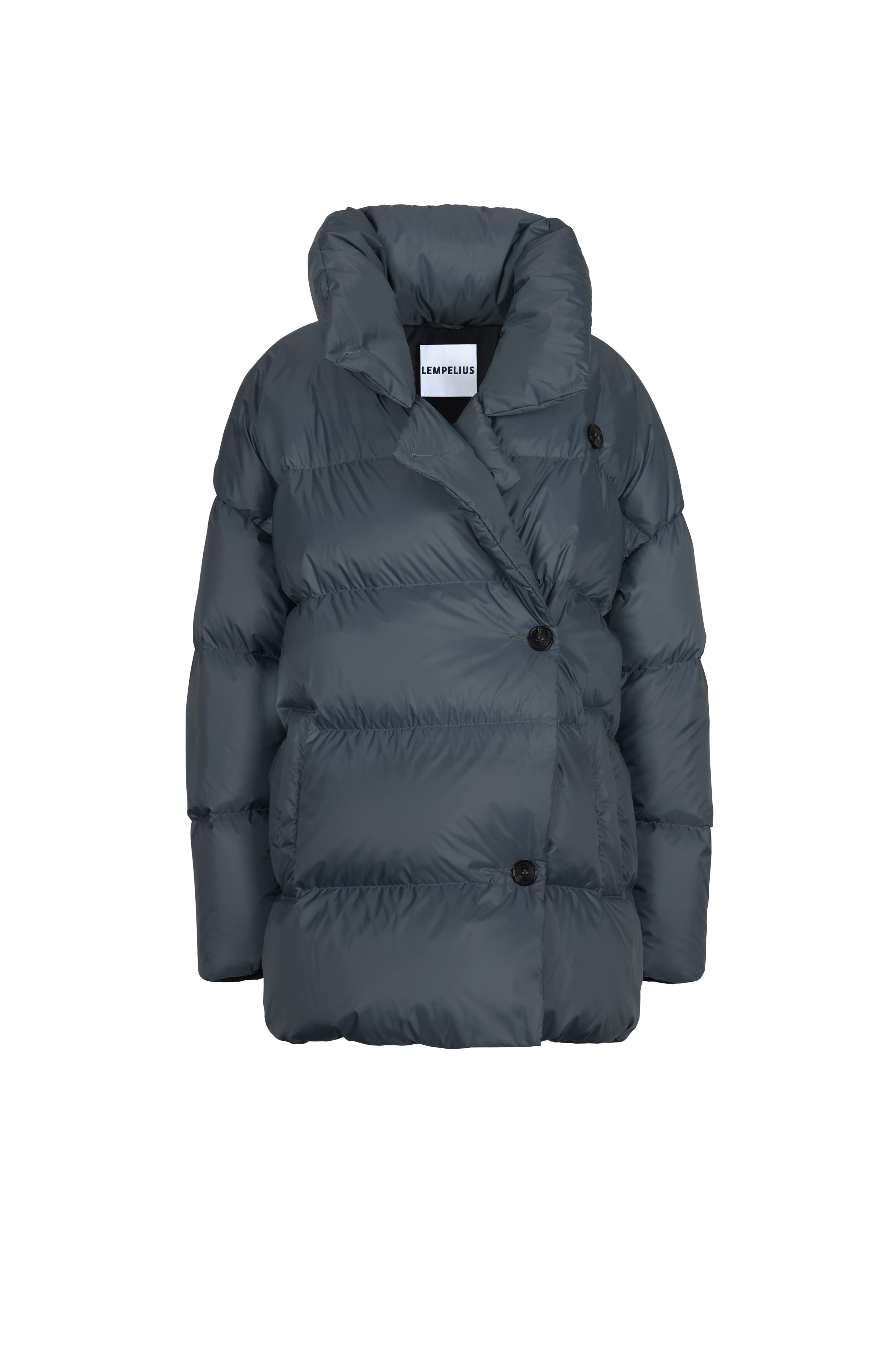short quilted Lempelius down jacket in color bluegrey