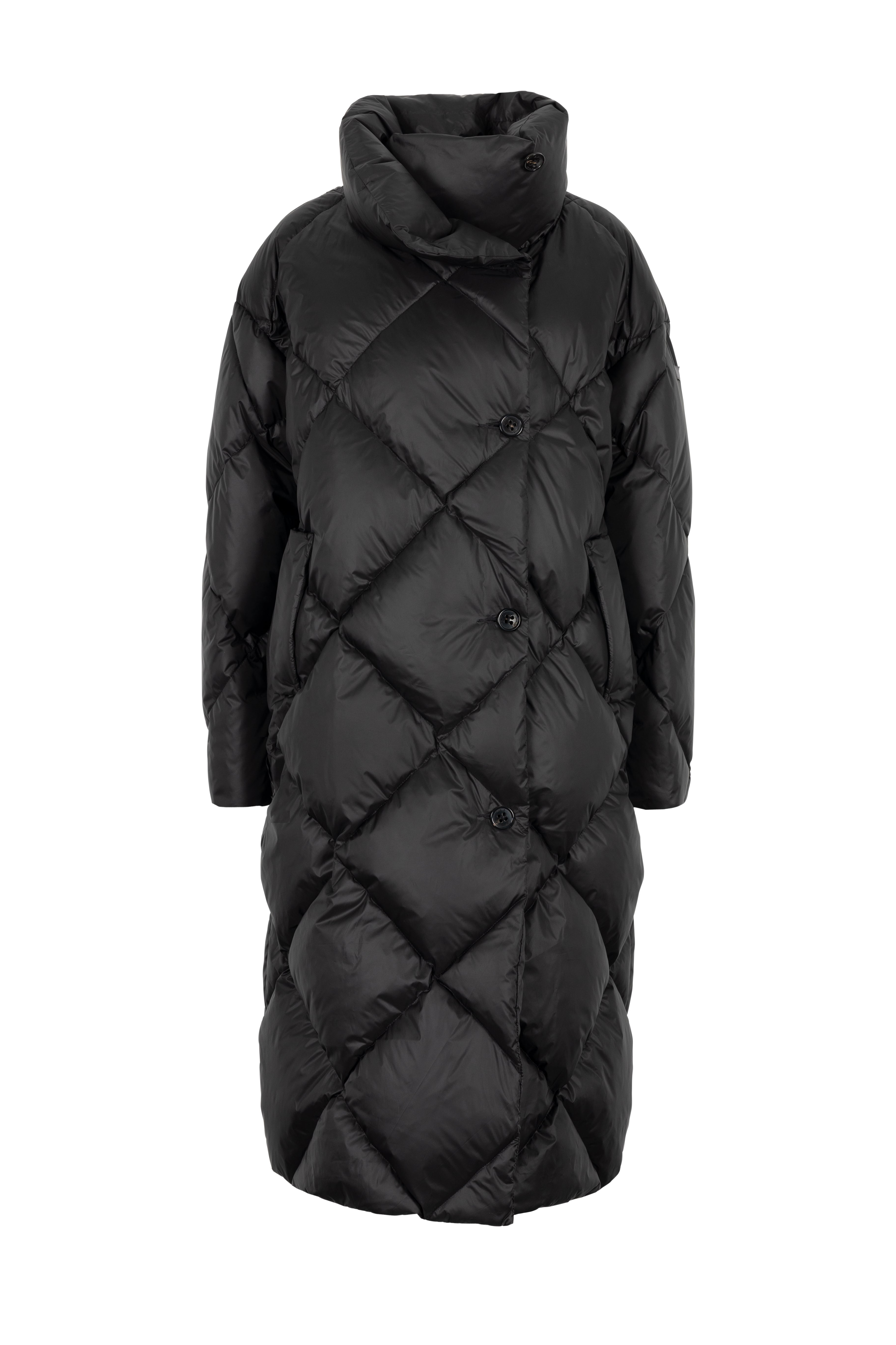 oversized Lempelius diamond quilt down coat in black