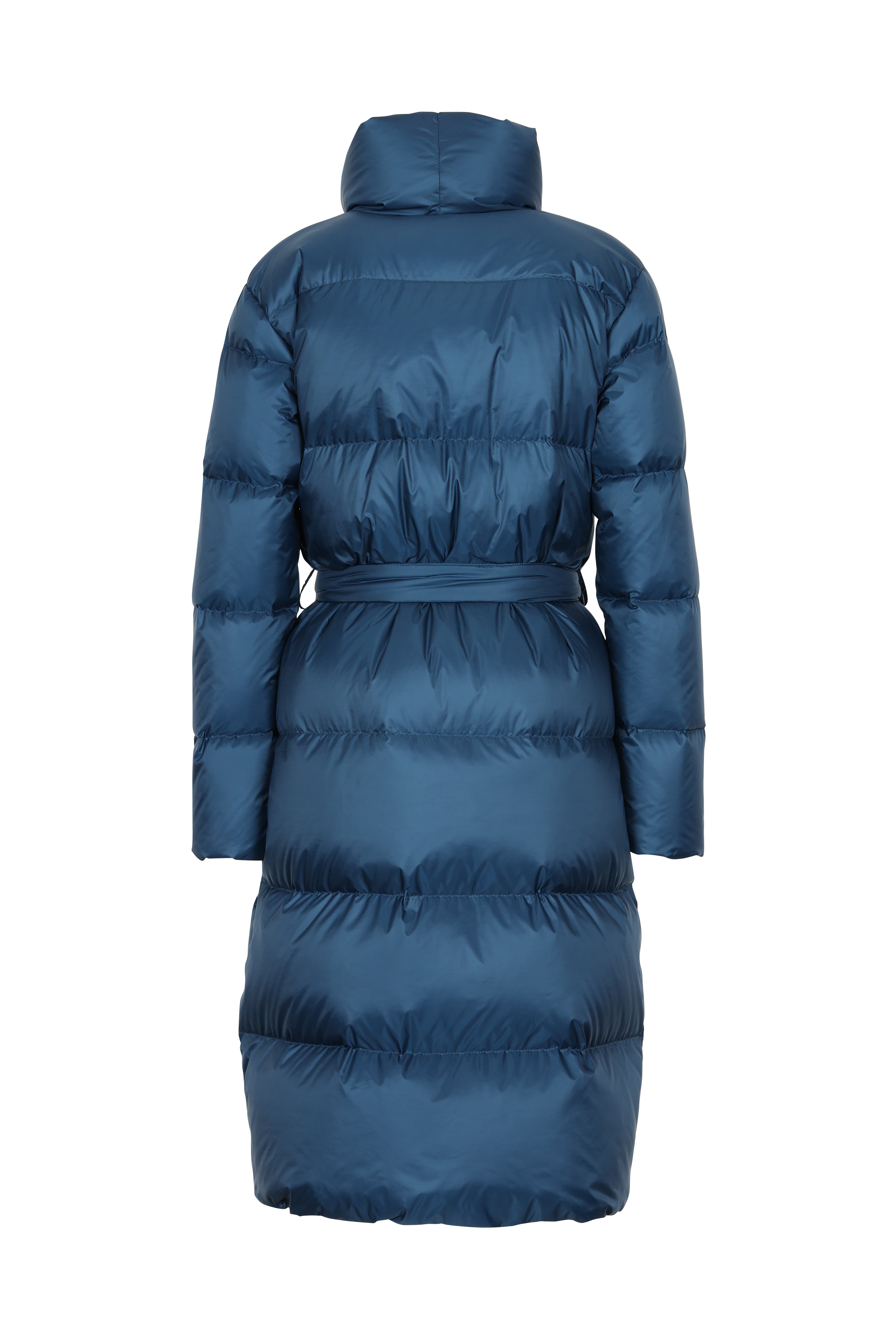 Lempelius belted down coat with shawl collar in color azure