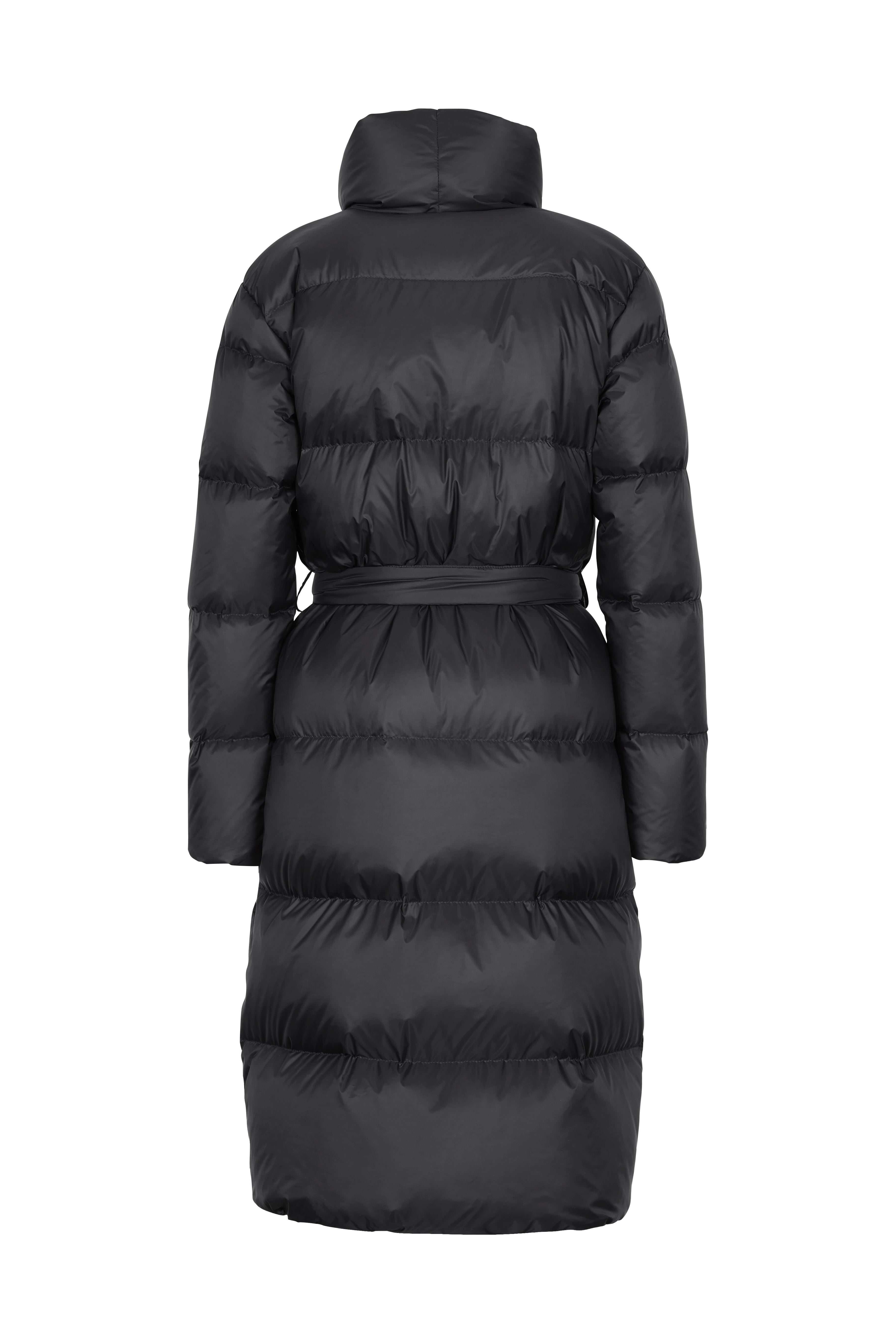 Lempelius belted down coat with shawl collar in color black