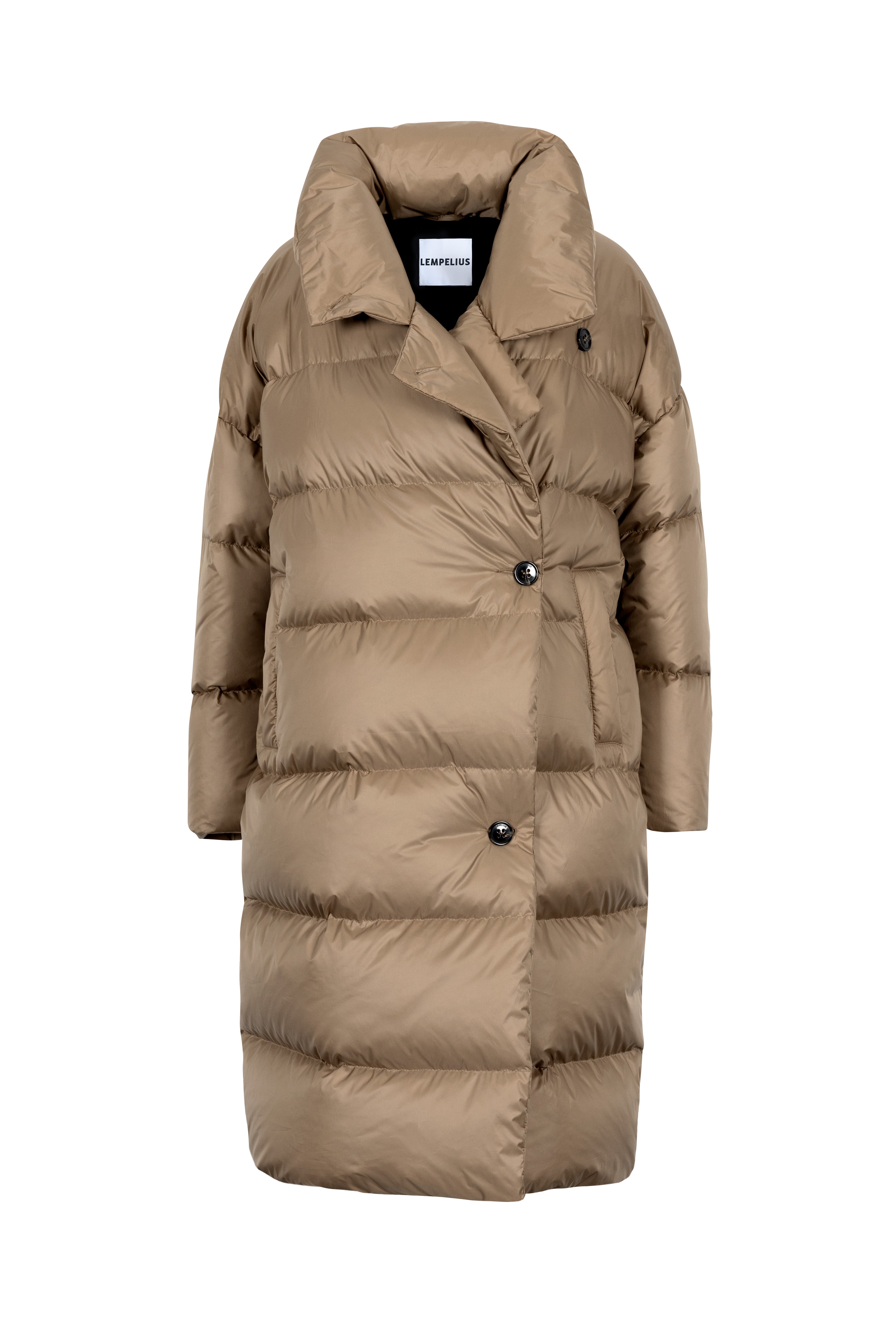Oversized Lempelius wrap down coat in biscuit