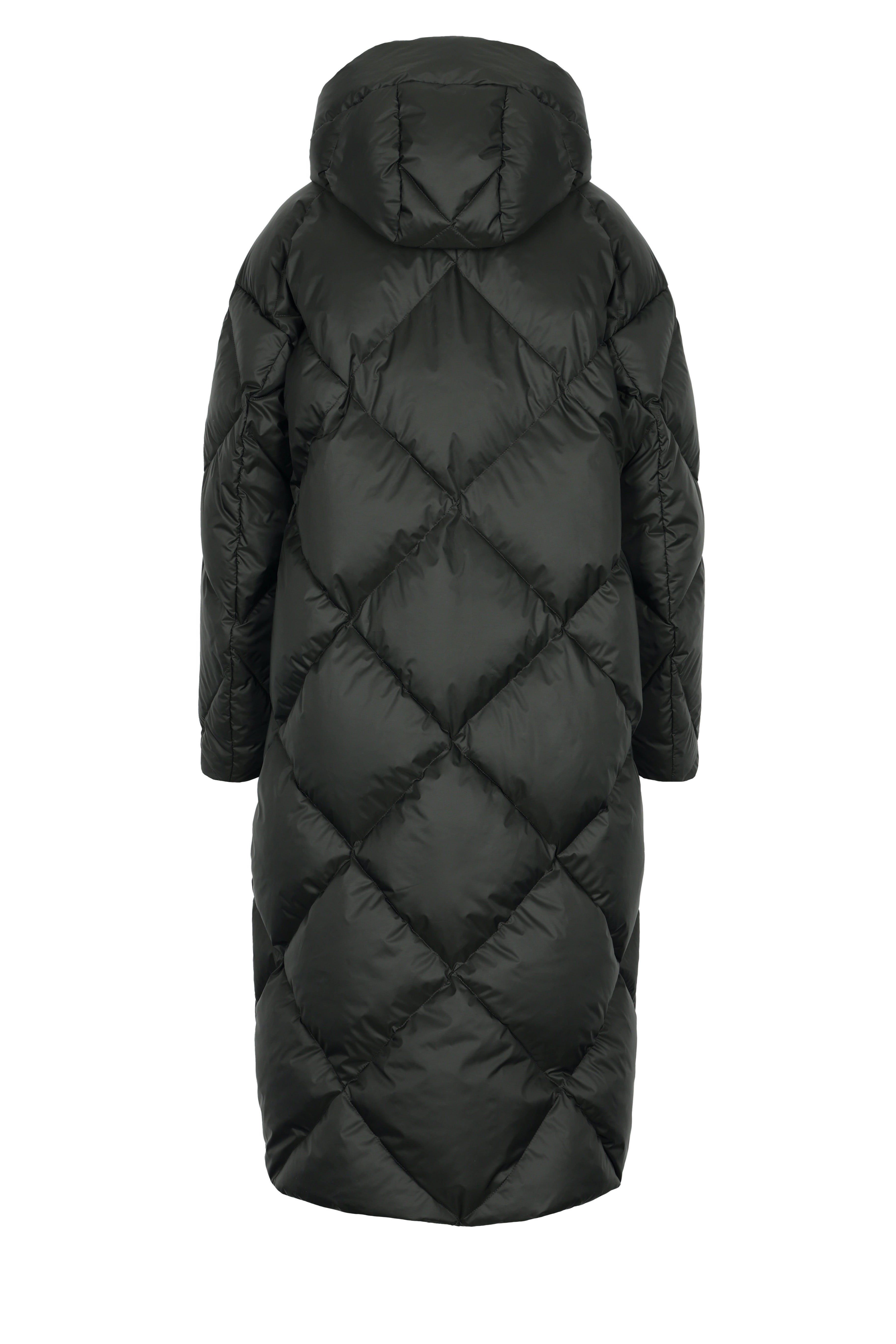 large Diamond Quilted down coat with polished two-way metal zipper