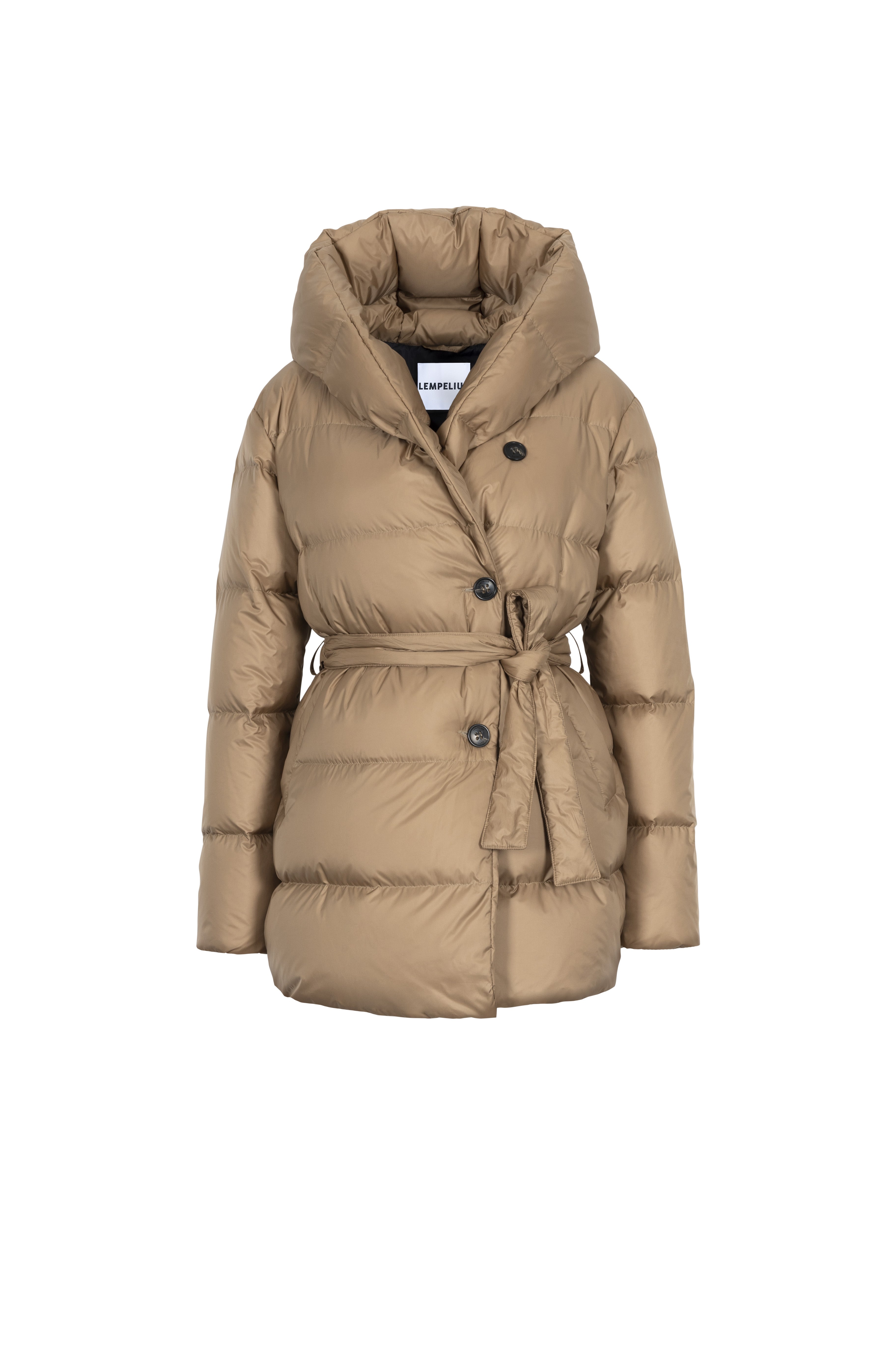 slim silhouette Lempelius down coat in the color biscuit