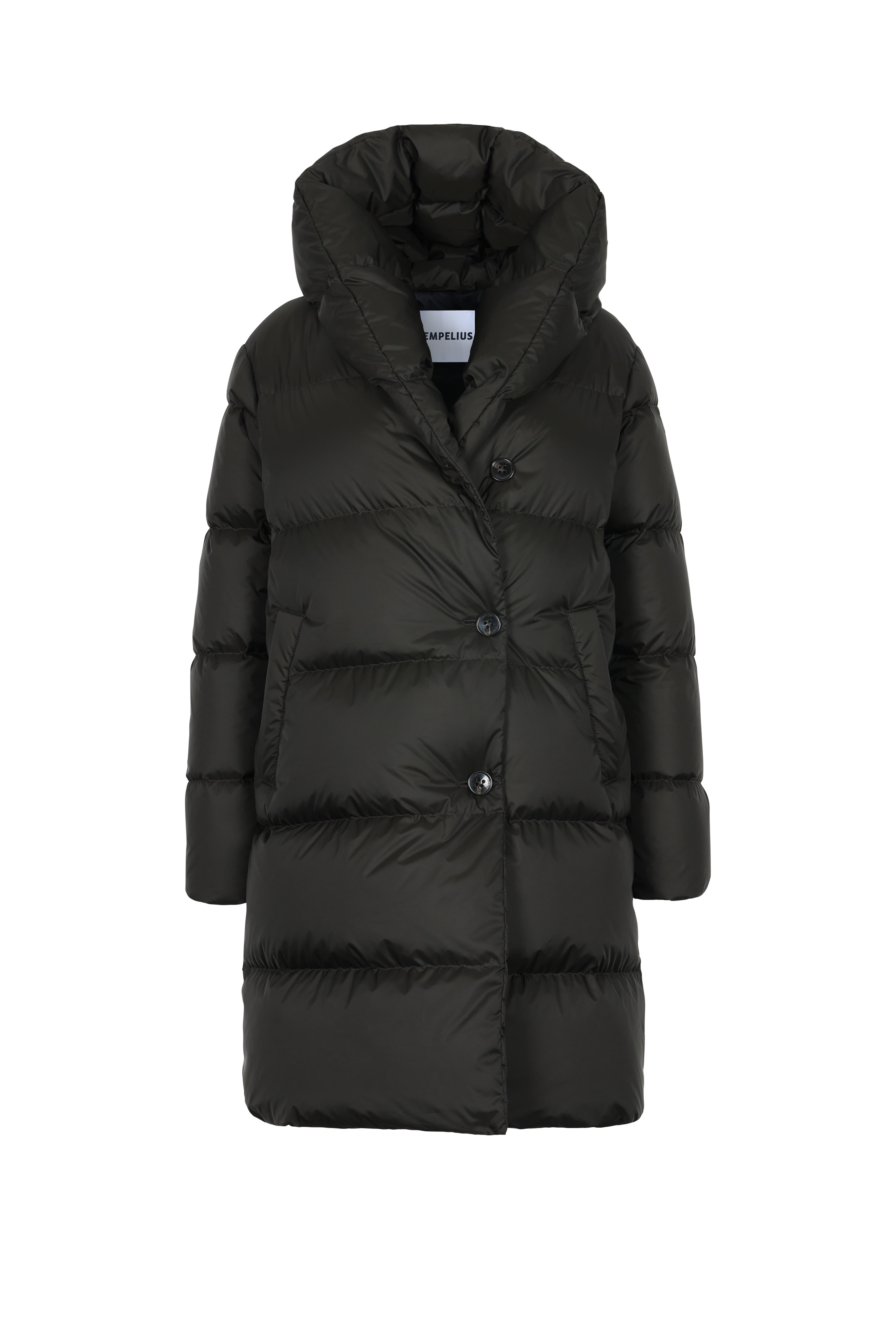 fitted mid lenght Lempelius down coat in deep green