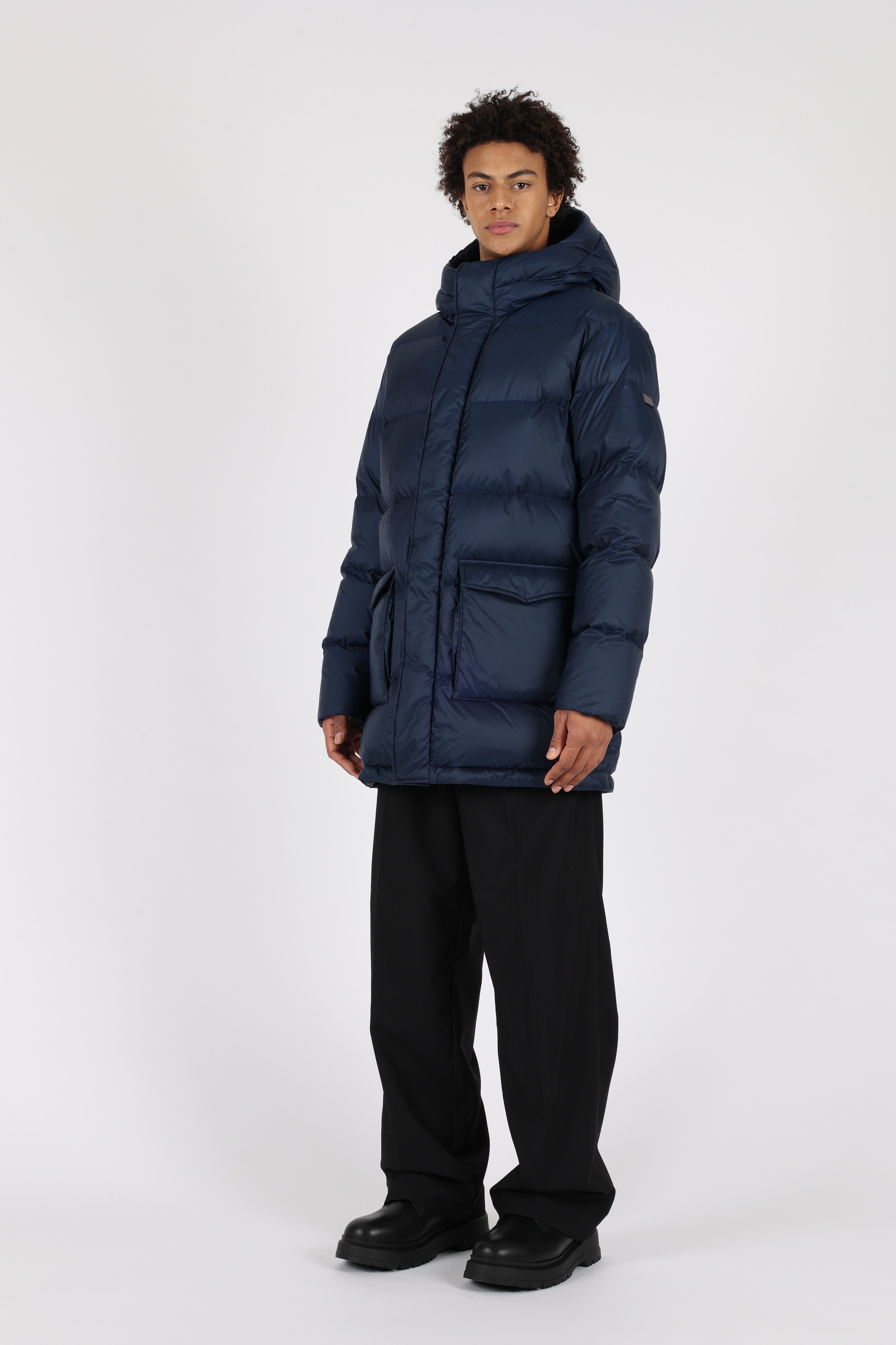 Mens Lempelius Down coat with Patchpockets in navy