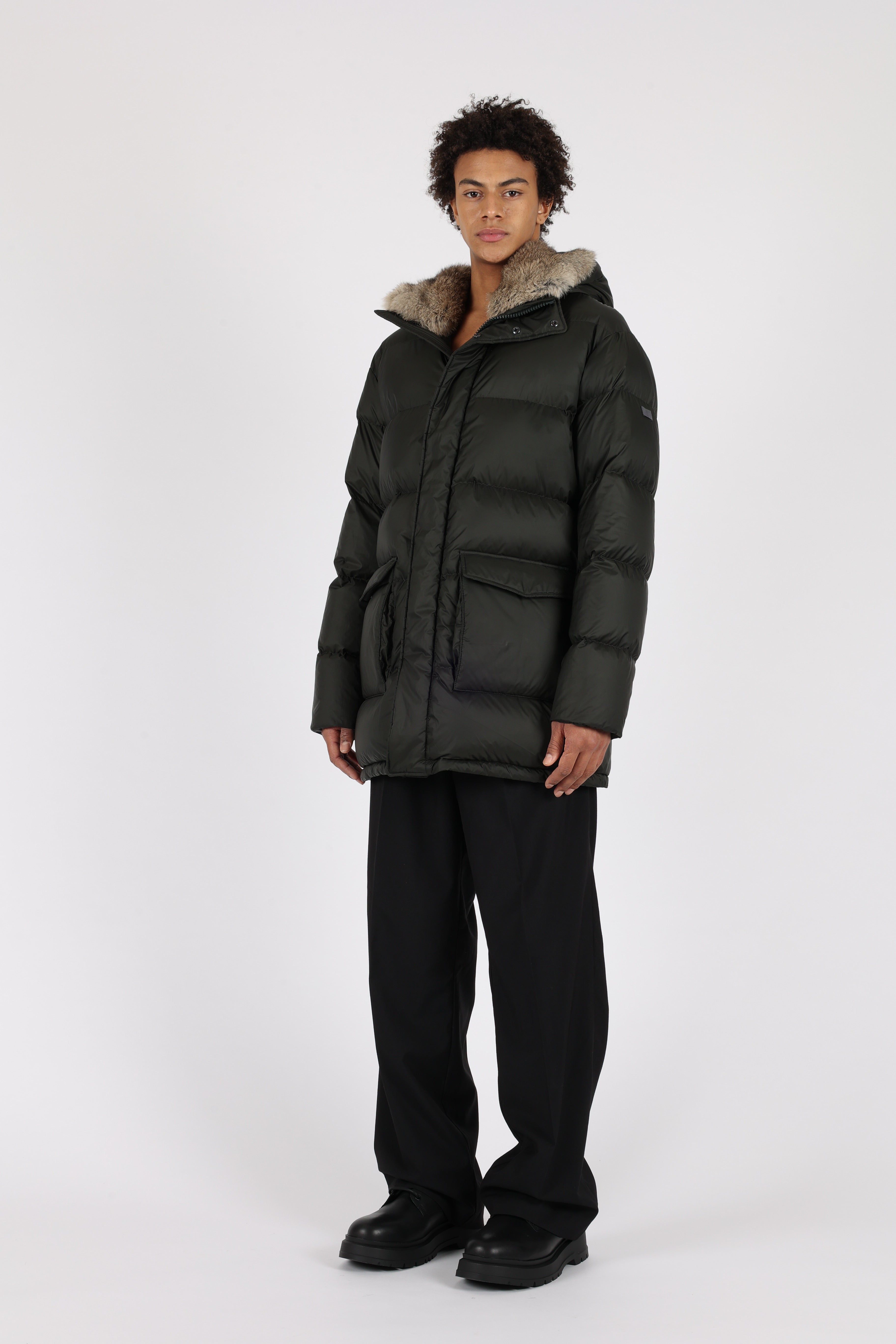 Lempelius Down coat with fur hood in deep green