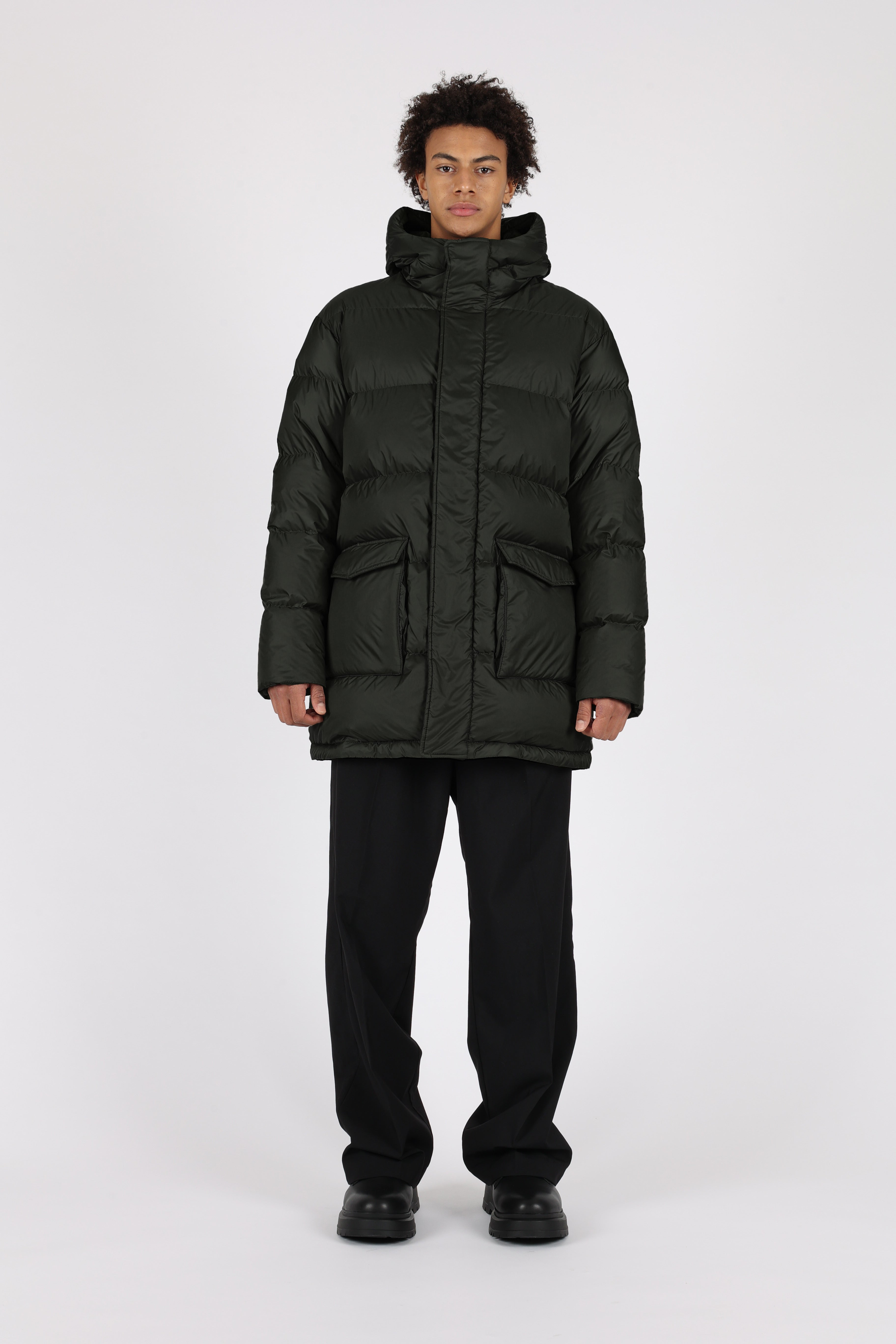 Mens Lempelius Down coat with Patchpockets in deep green