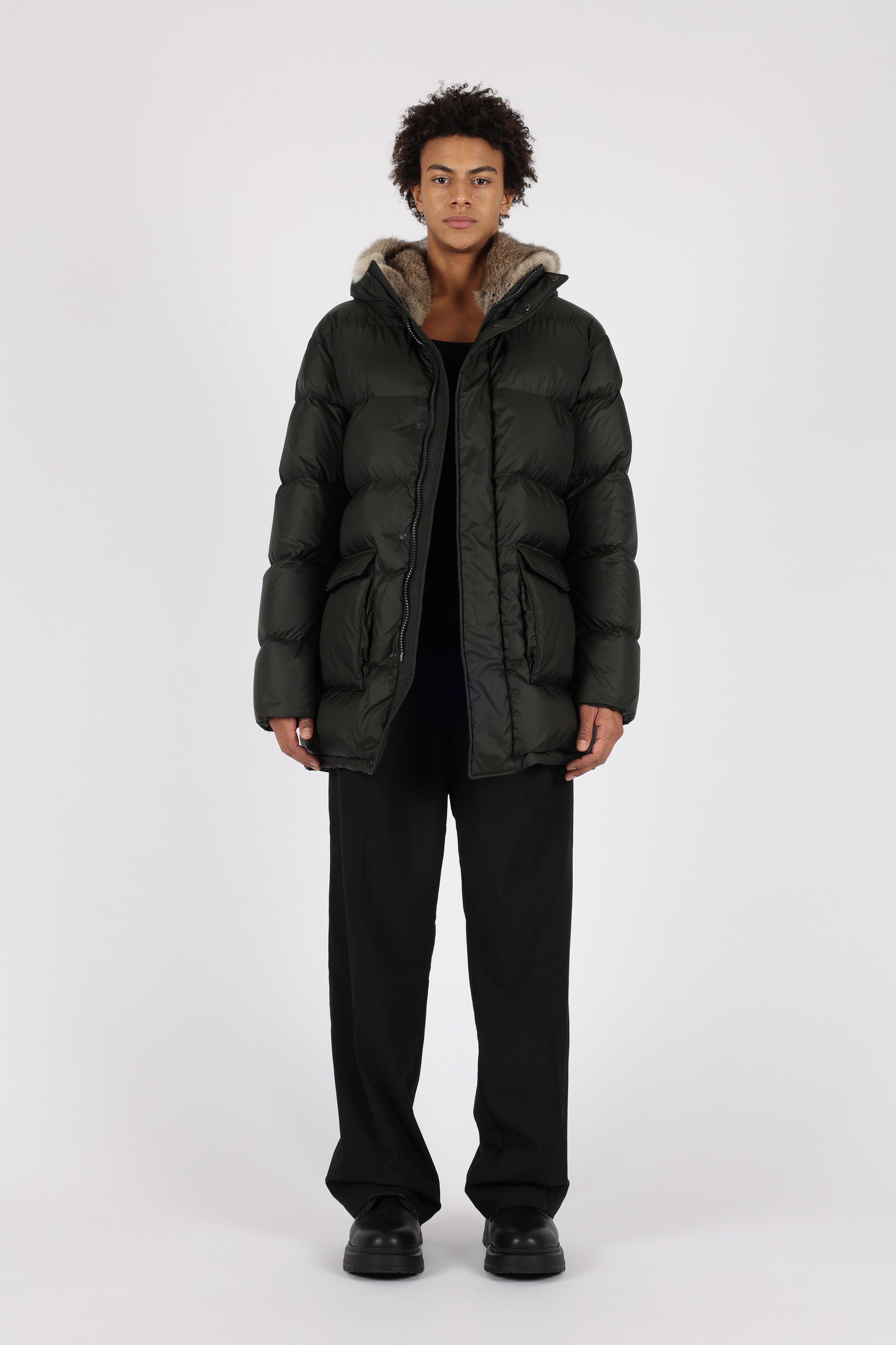 Lempelius Down coat with fur hood in deep green