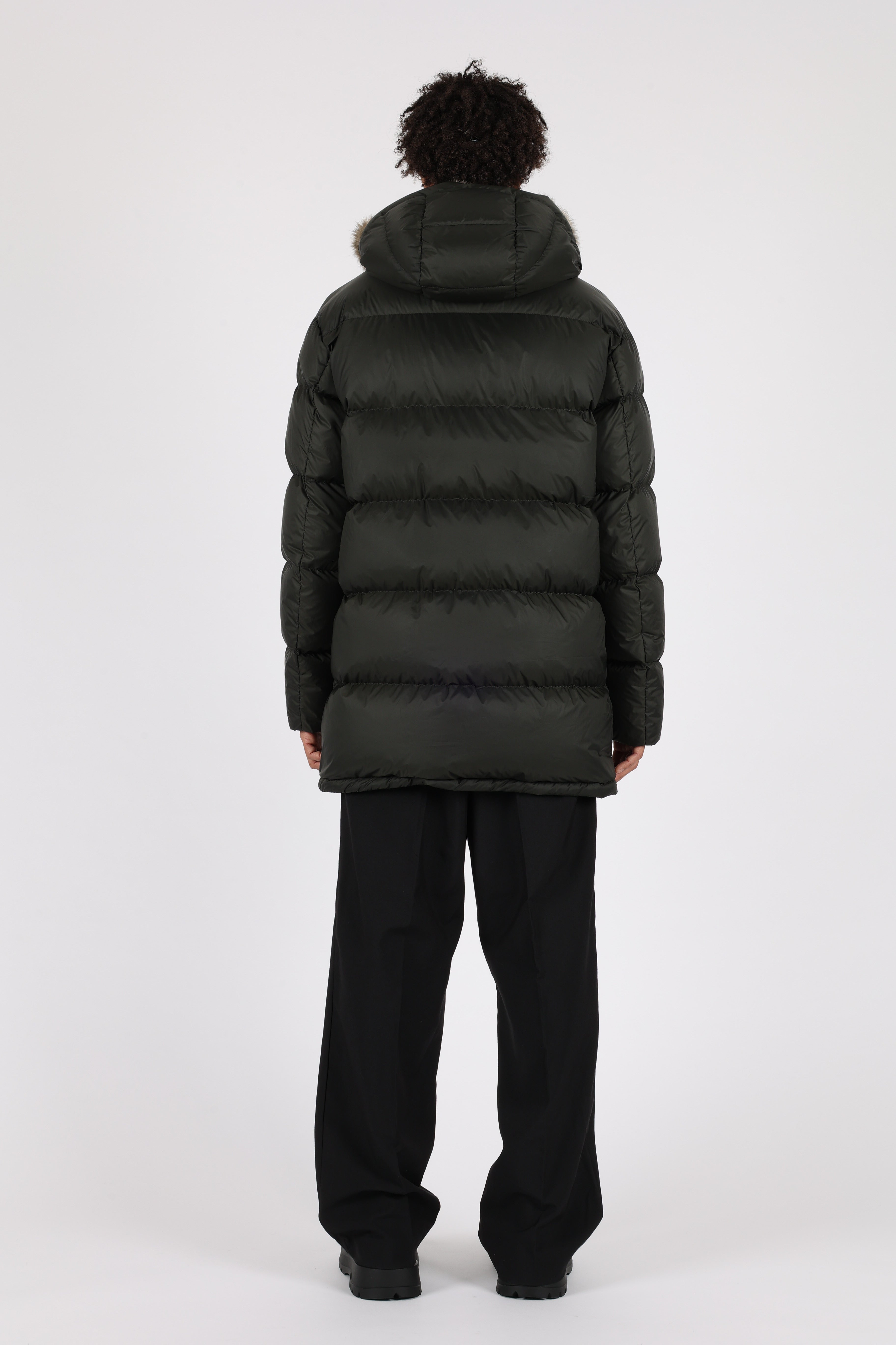 Lempelius Down coat with fur hood in deep green