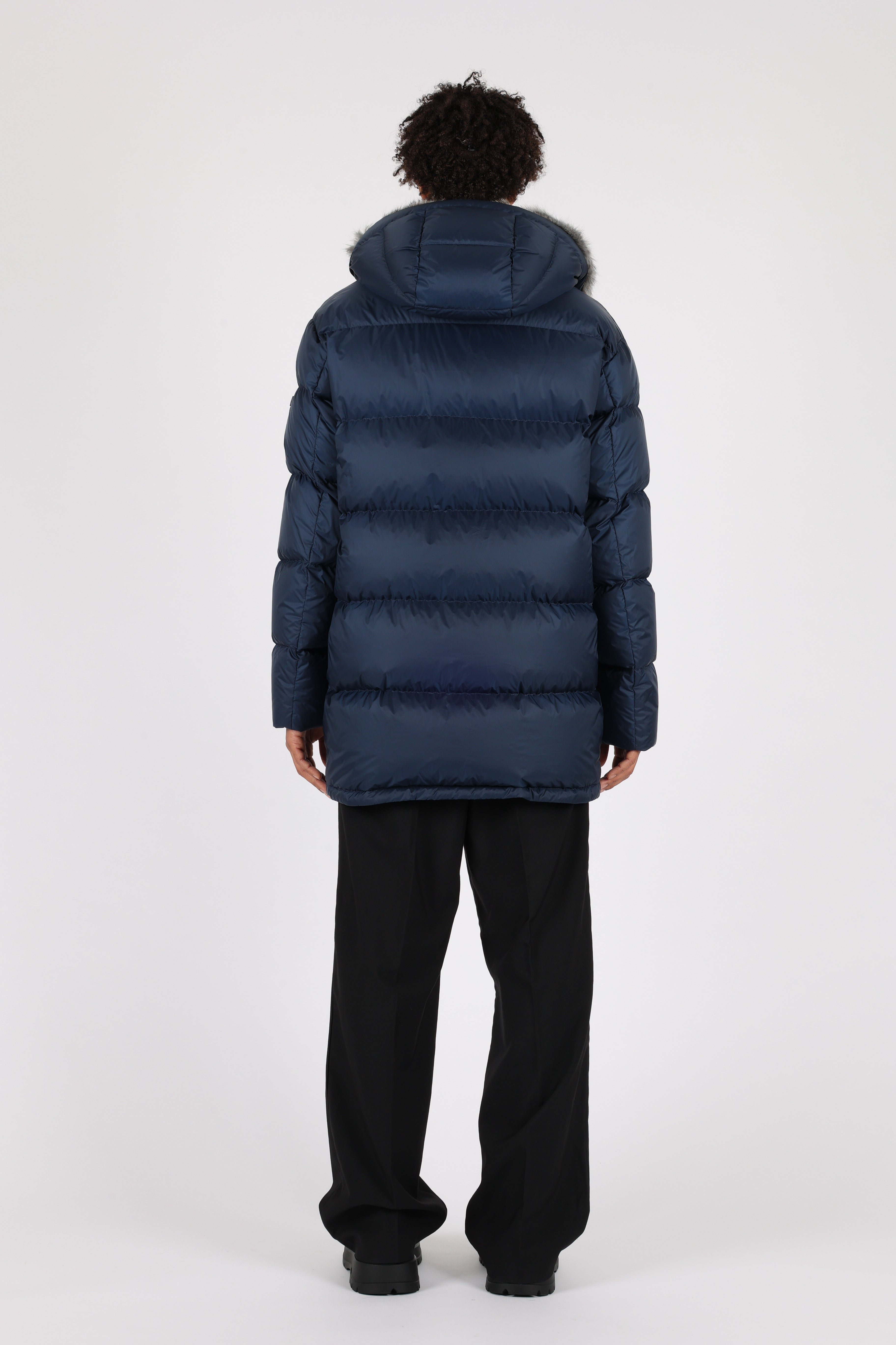 Lempelius Down coat with fur hood in navy