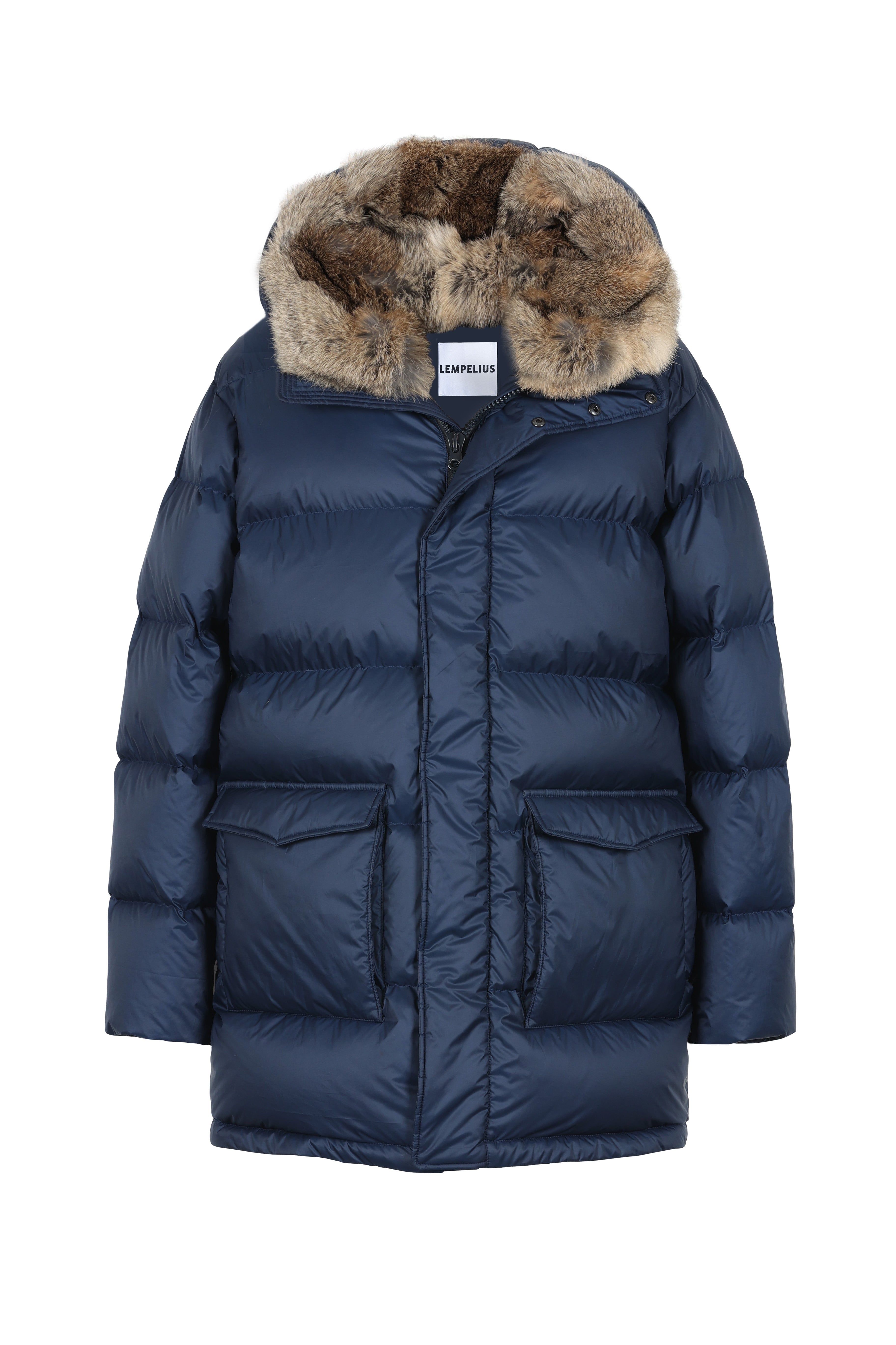 Lempelius Down coat with fur hood in navy