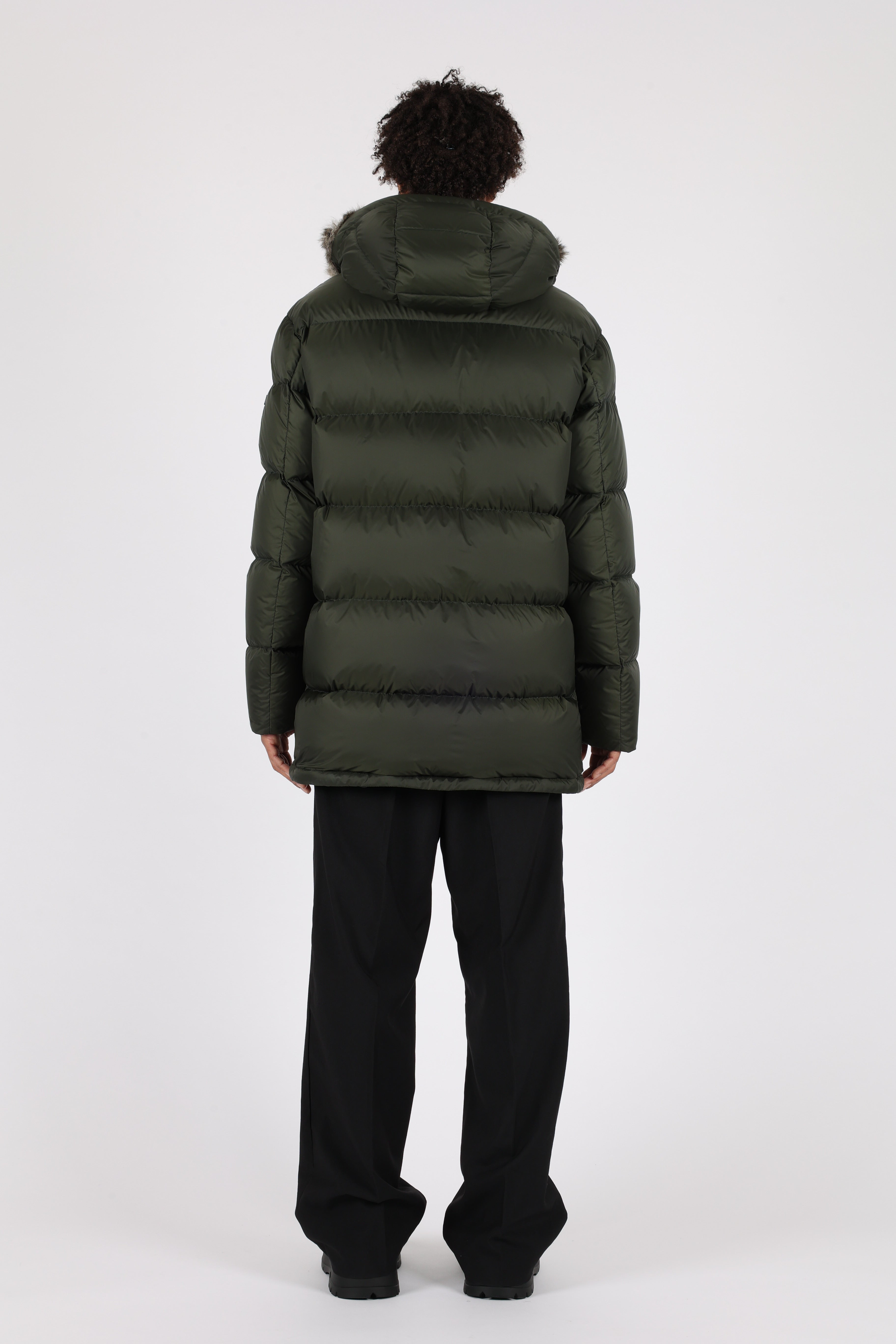 Lempelius Down coat with fur hood in pine green