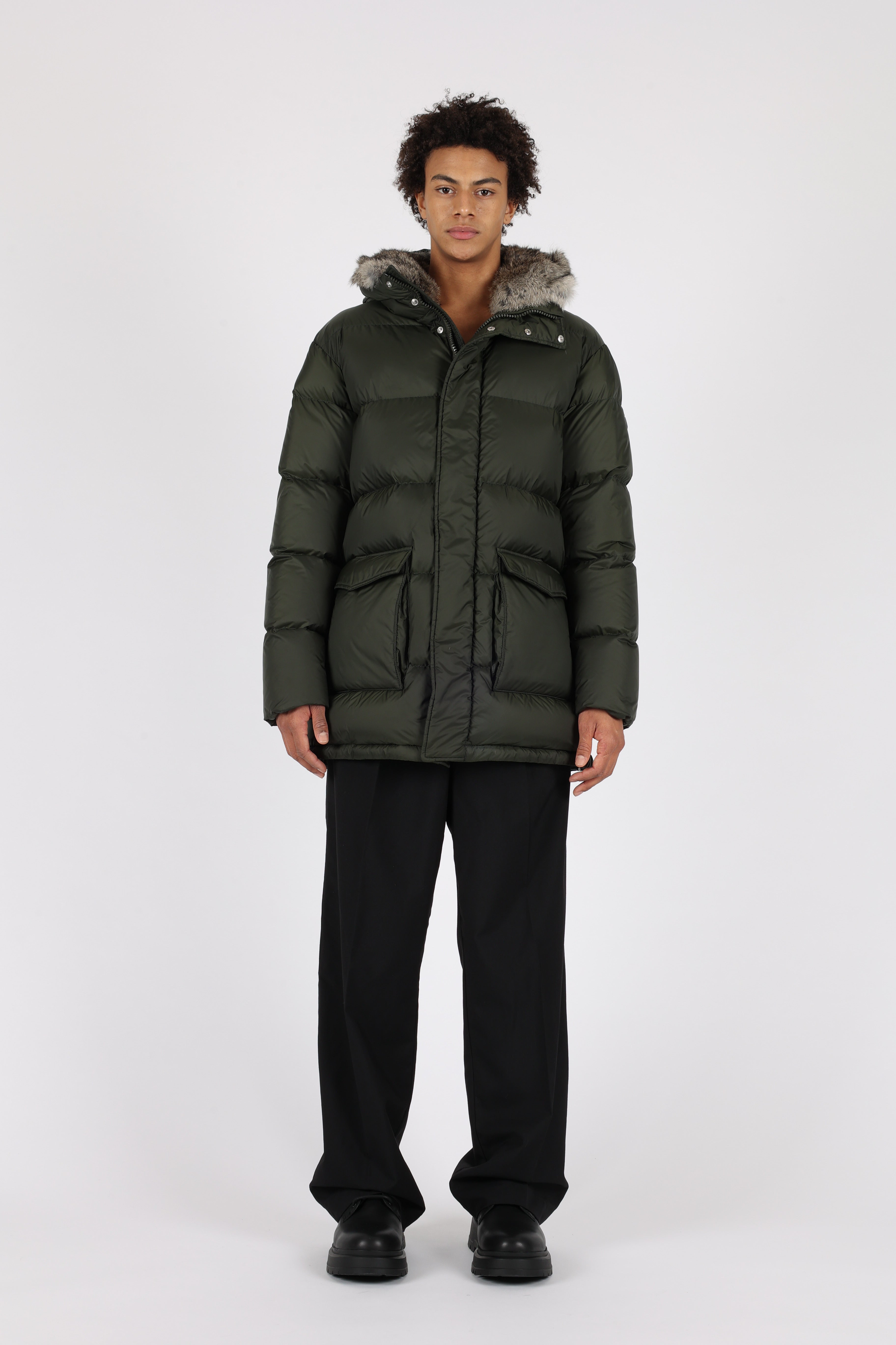 Lempelius Down coat with fur hood in pine green