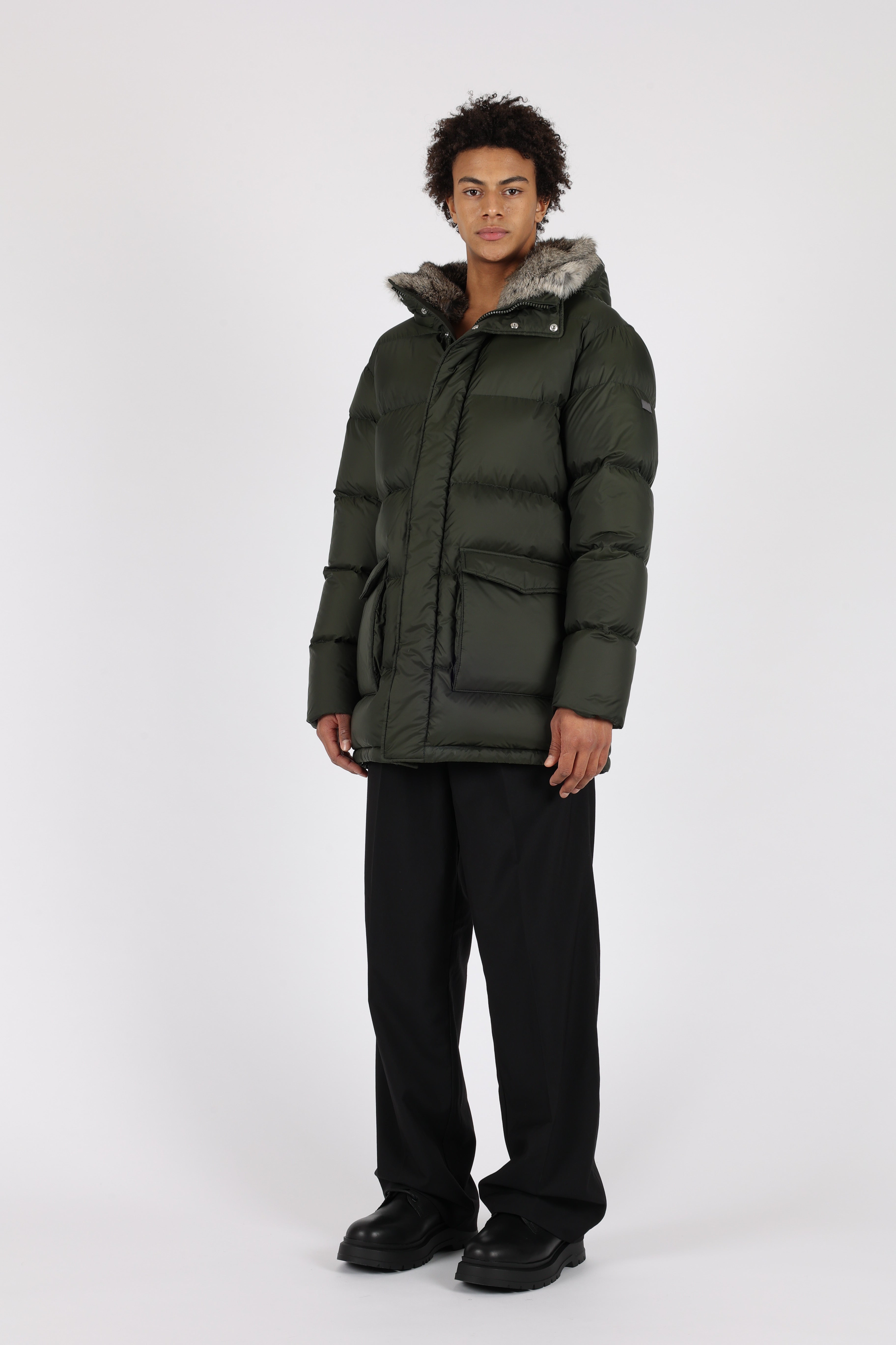 Lempelius Down coat with fur hood in pine green