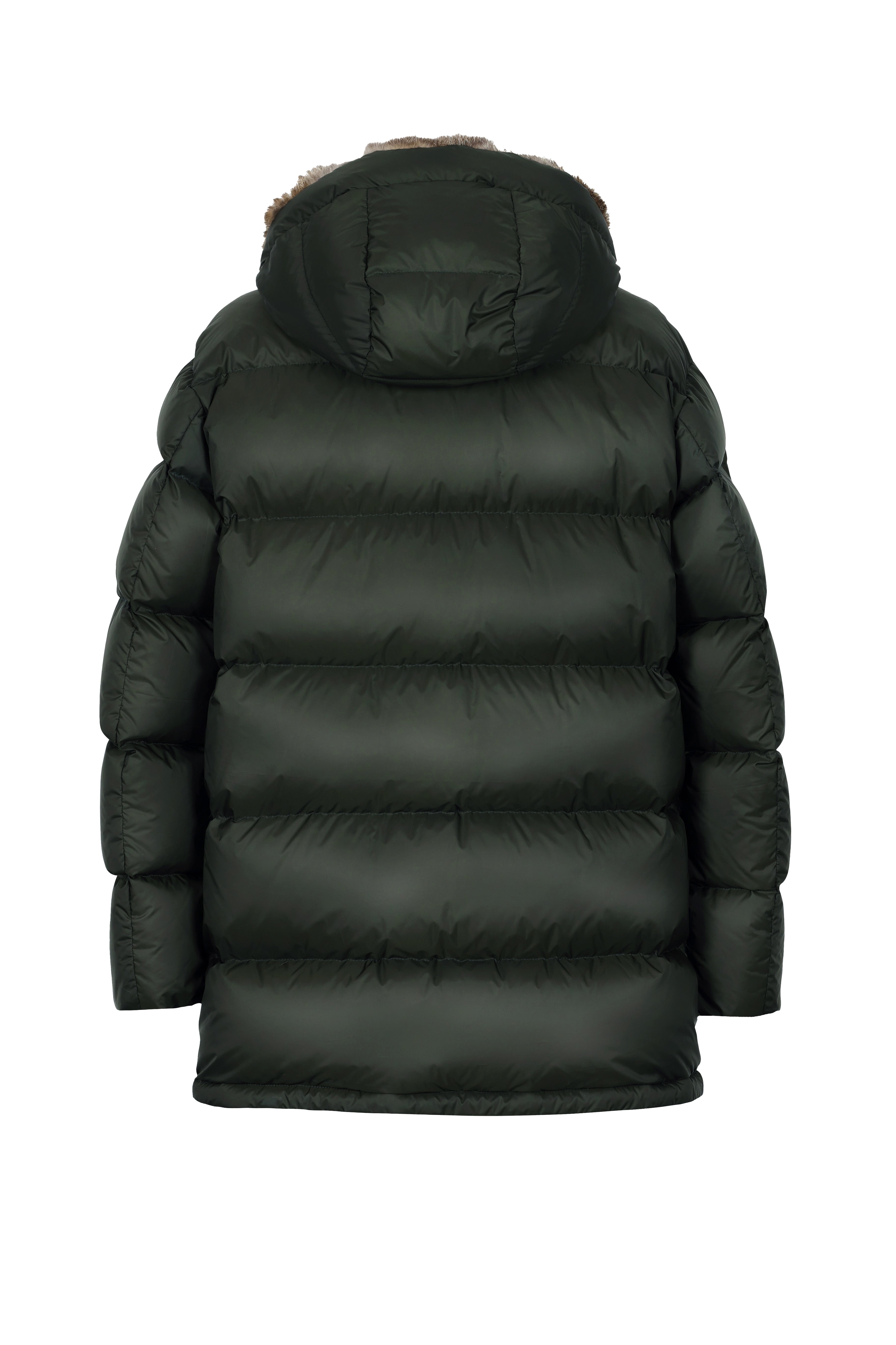 Lempelius Down coat with fur hood in deep green