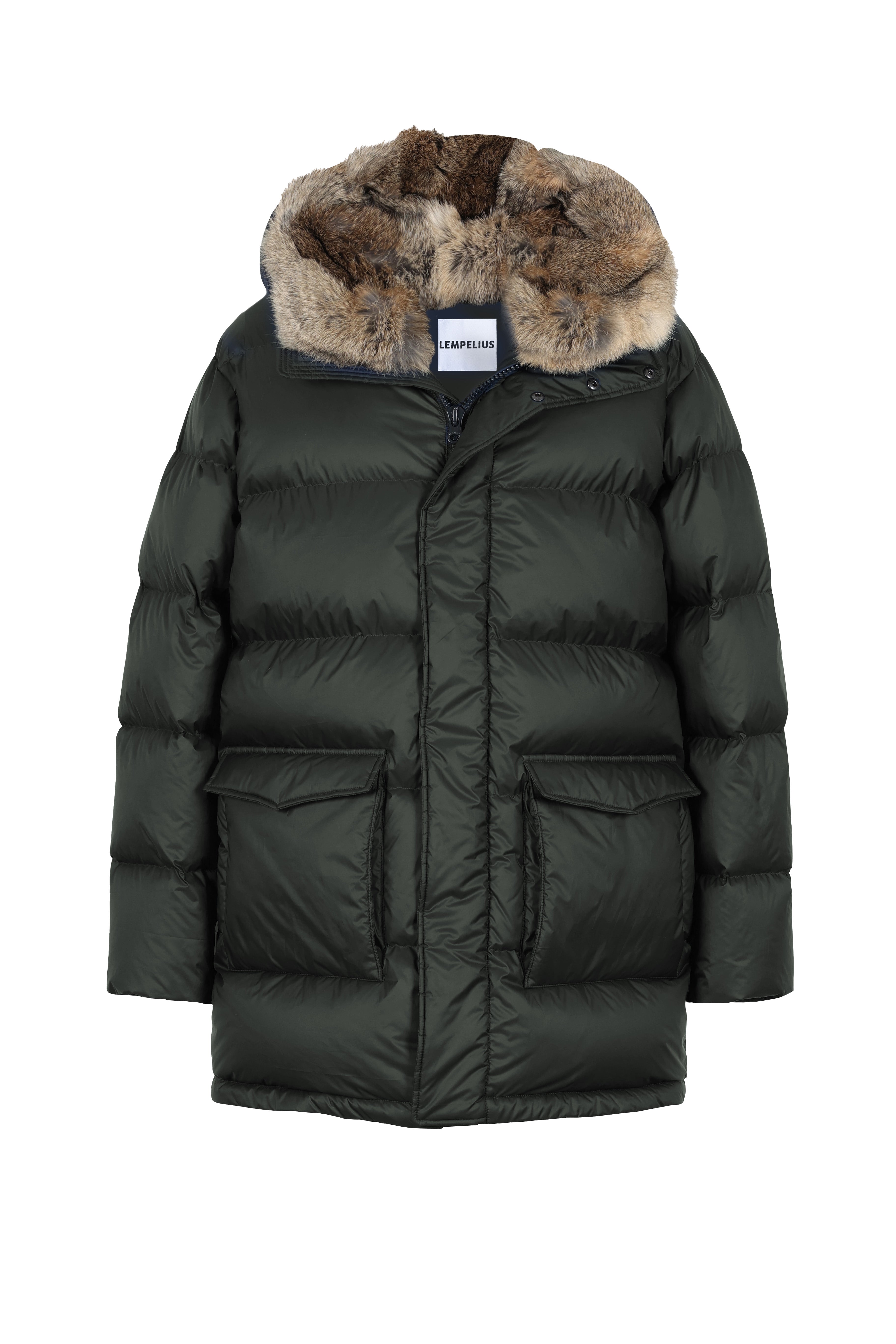 Lempelius Down coat with fur hood in deep green