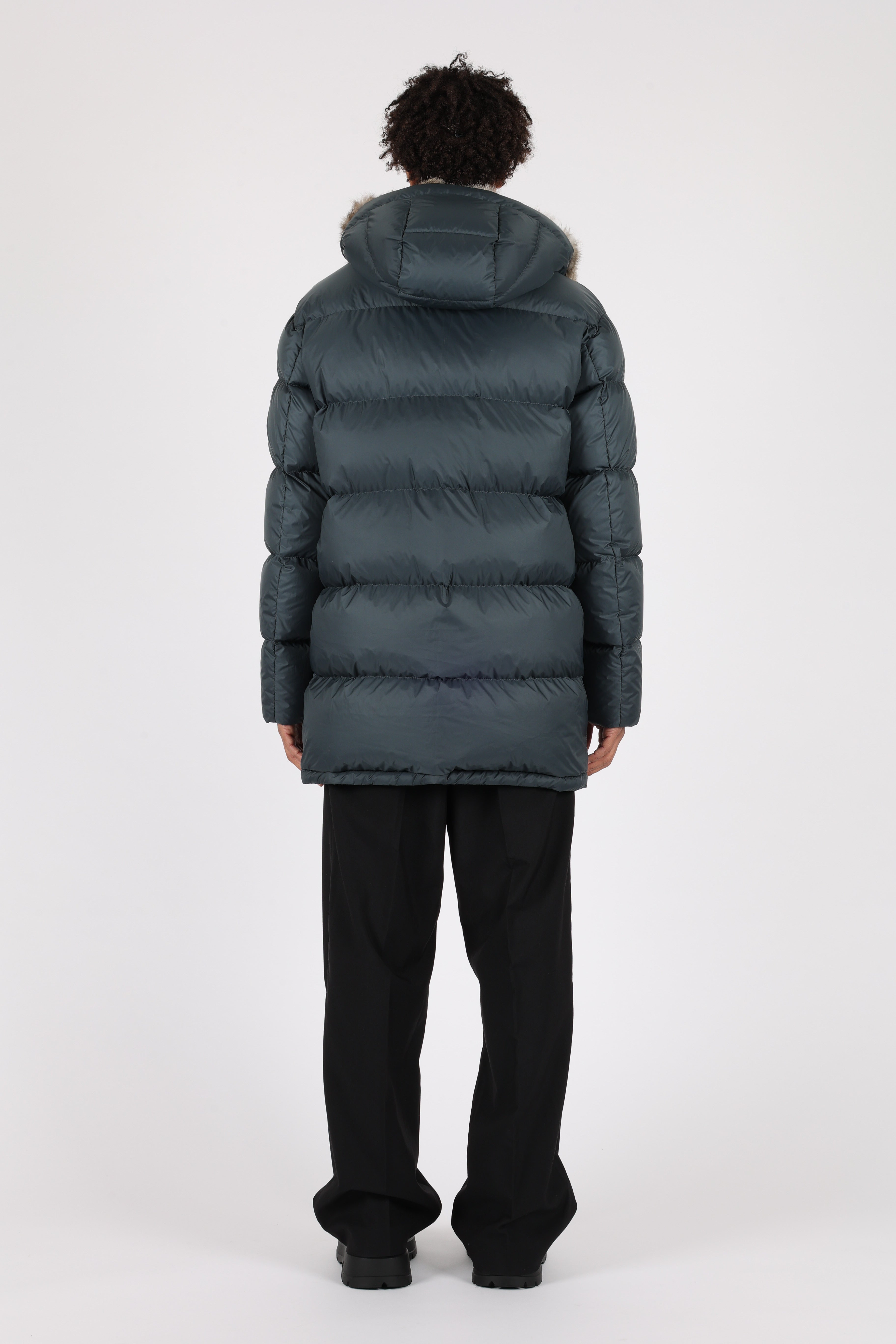 Lempelius Down coat with fur hood in bluegrey