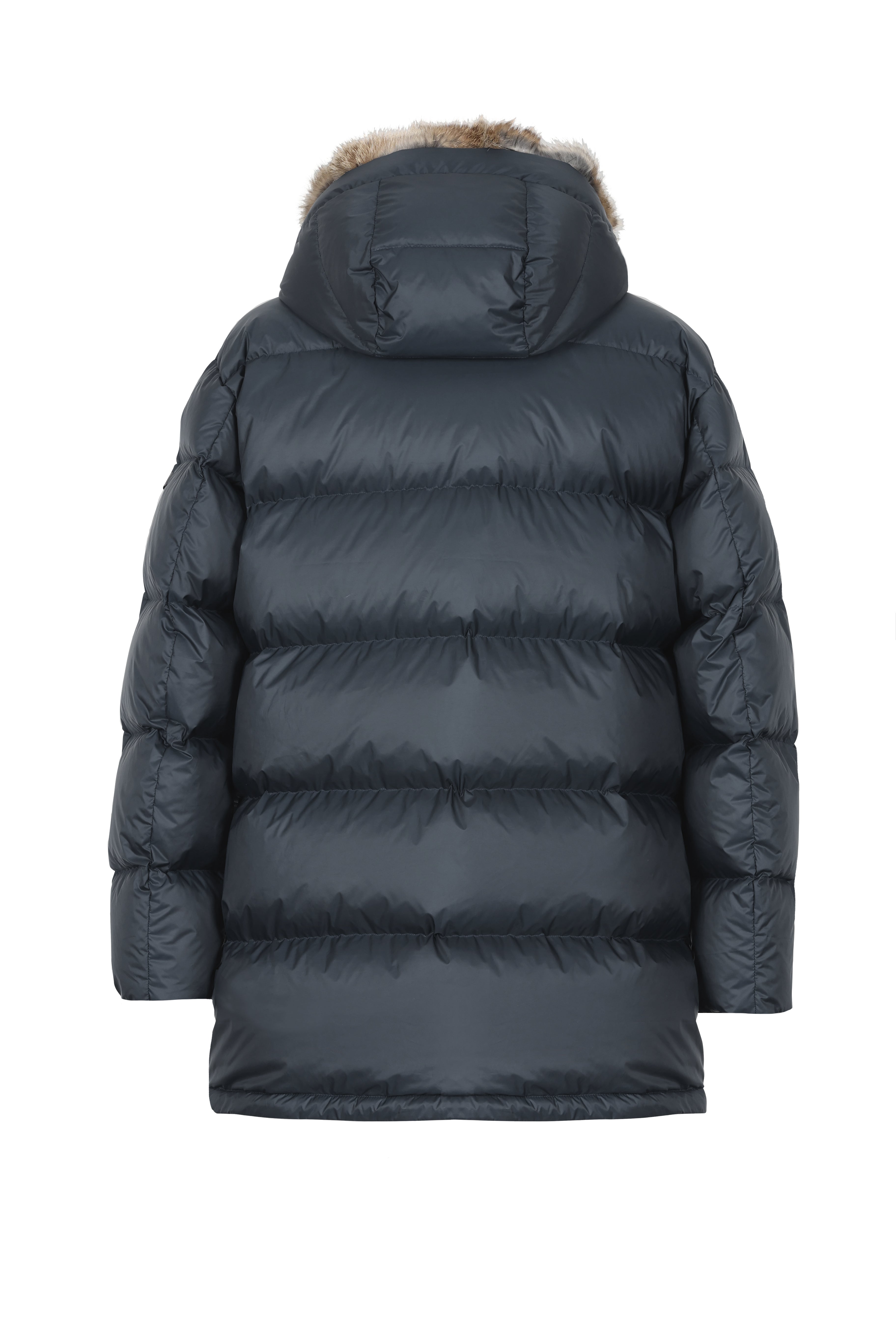 Lempelius Down coat with fur hood in bluegrey