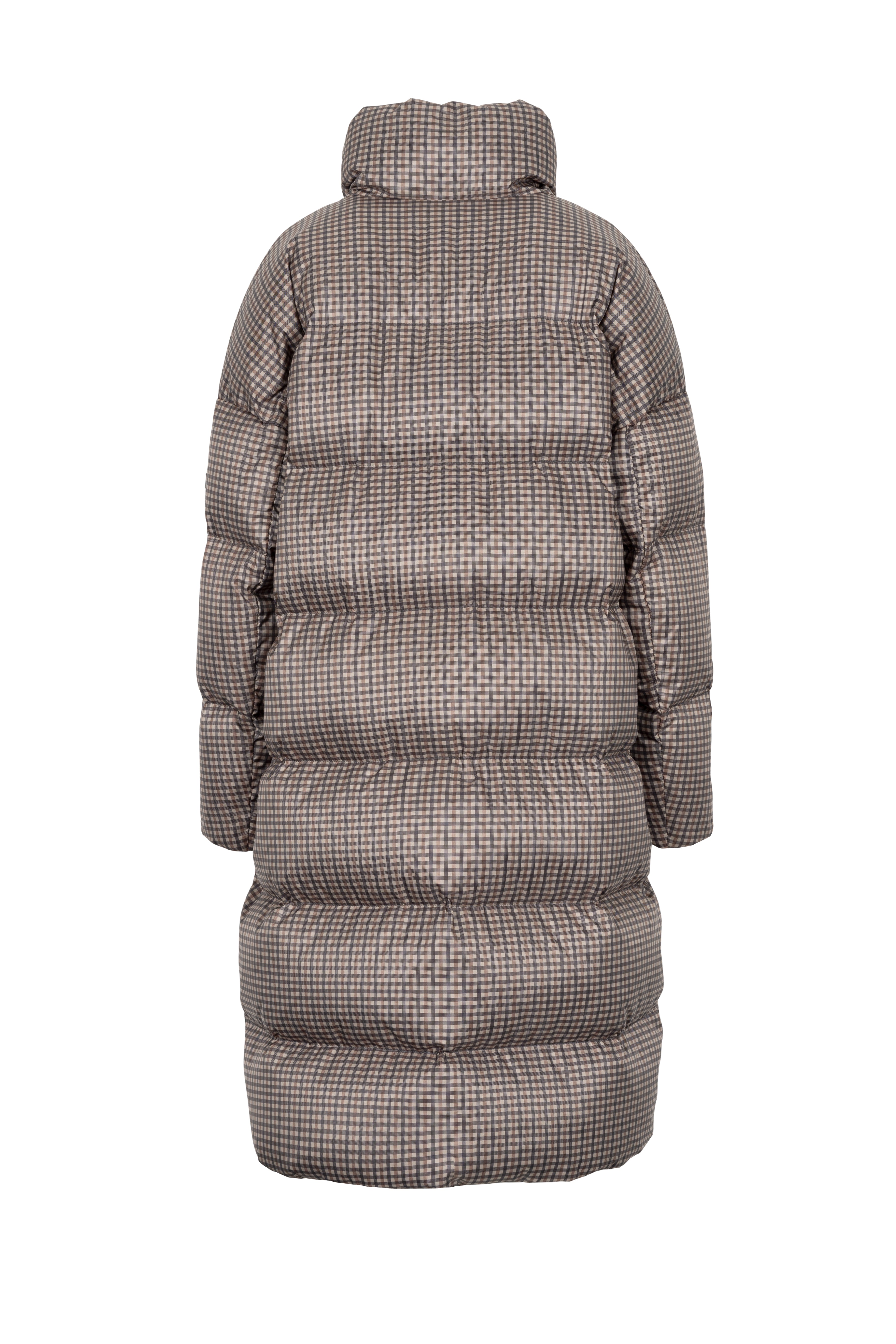 Oversized Lempelius wrap down coat with check print
