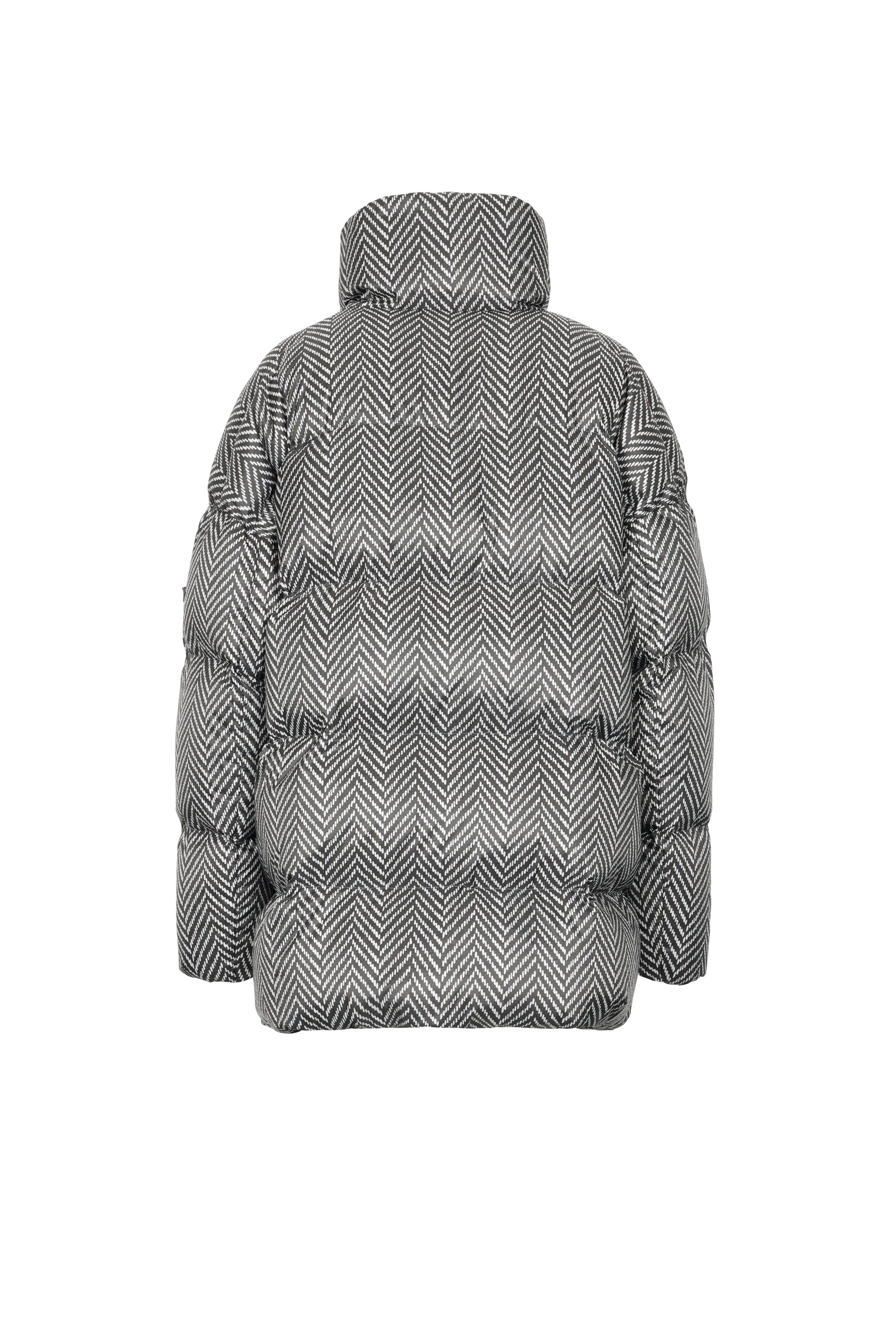 short quilted Lempelius down jacket with herringbone print