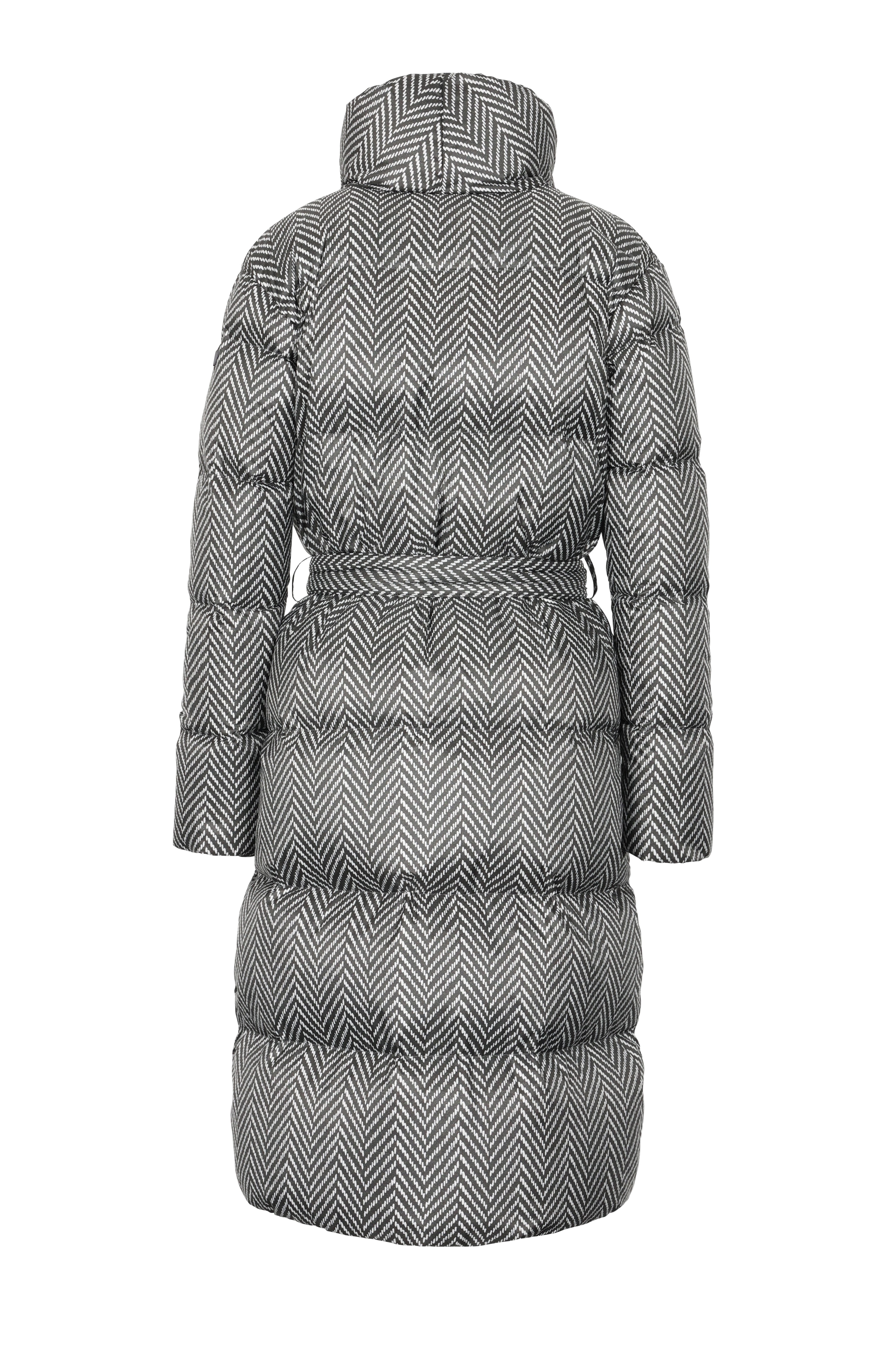 Lempelius belted down coat with shawl collar with herringbone print