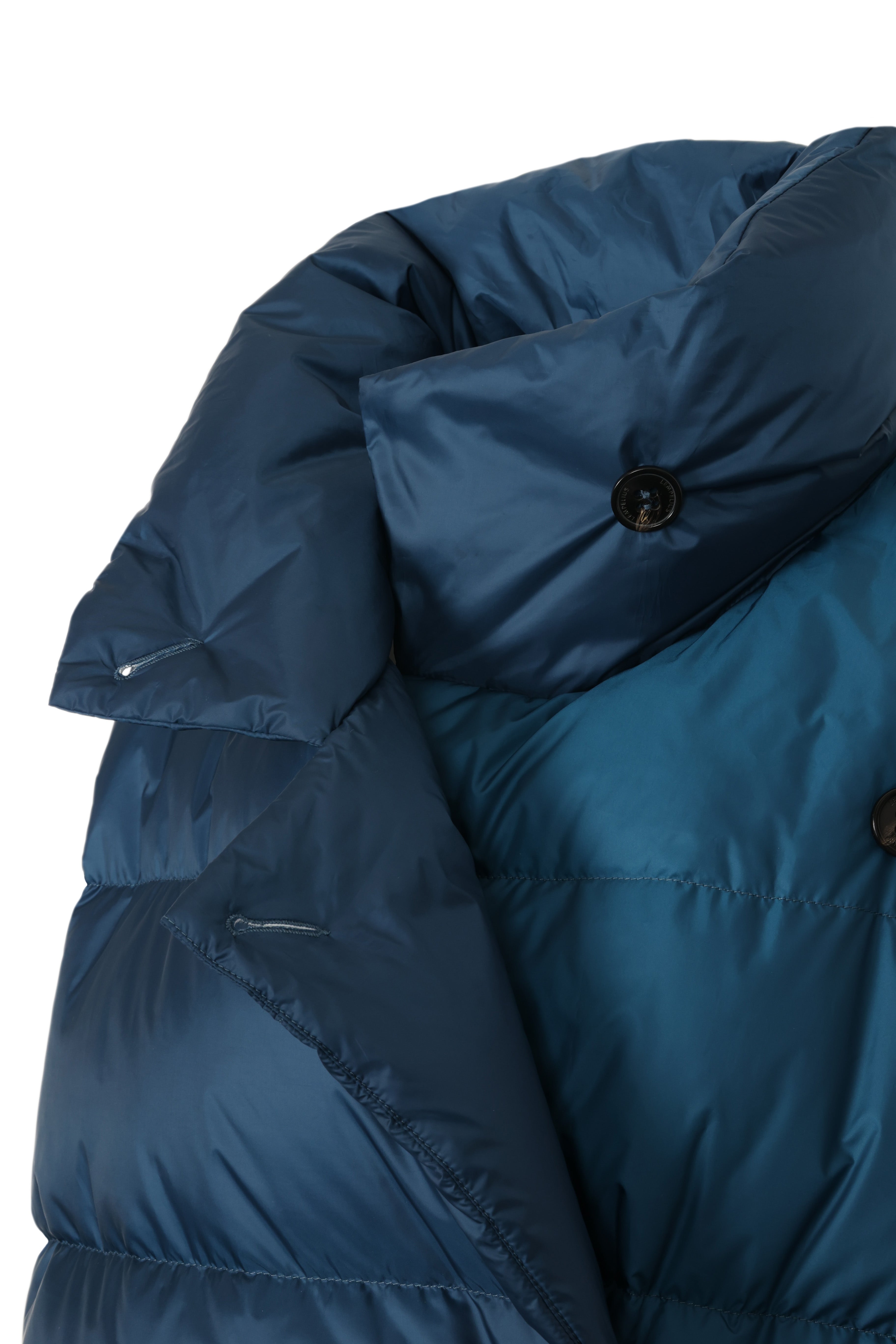 Oversized Lempelius wrap down coat in blue patch