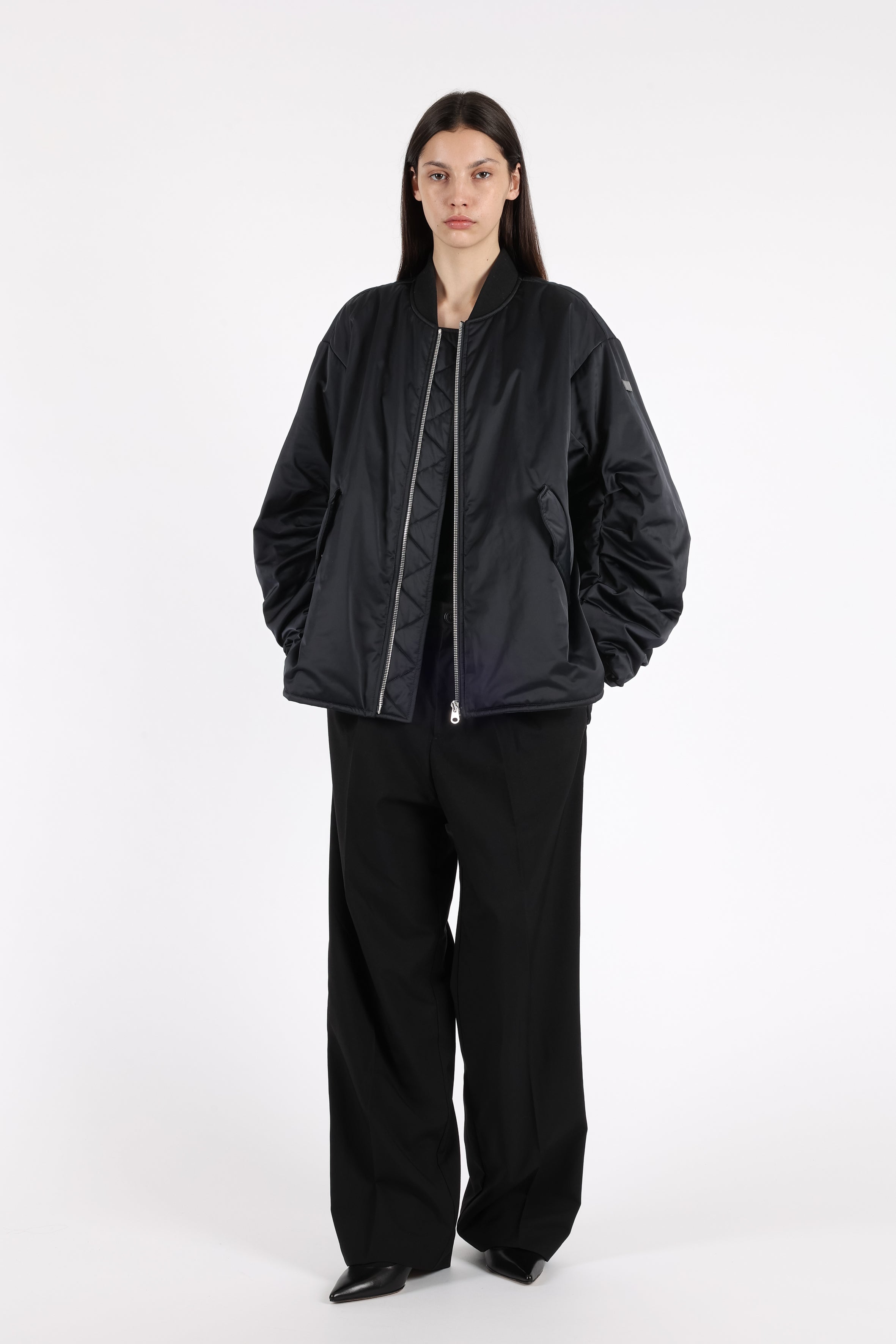 Flared bomber jacket in dark navy