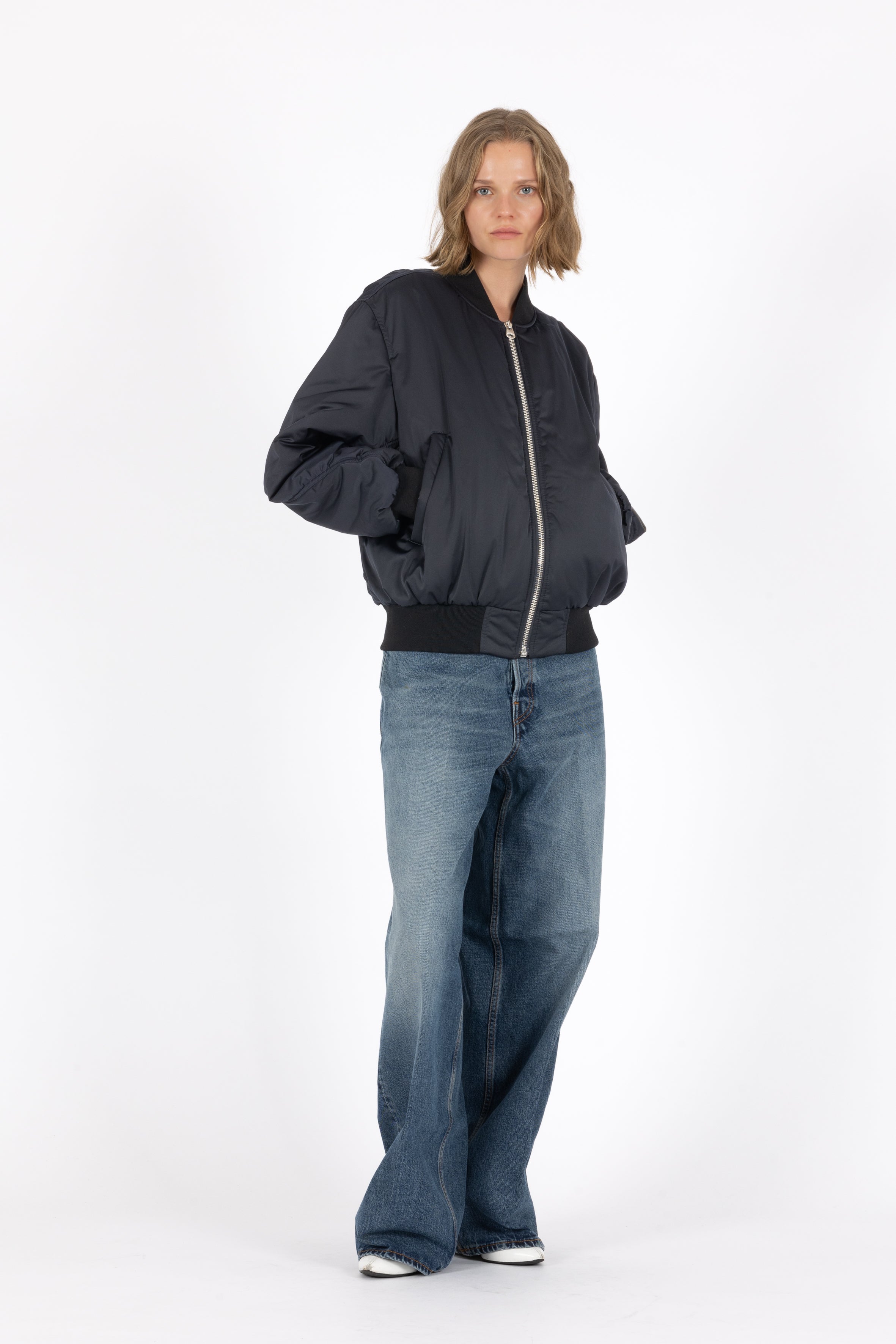 padded lightweight bomber jacket in dark navy